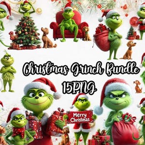 Christmas Grinch Clipart, 15 PNG Grinch Winter Clipart, Xmas Clipart, Cartoon Clipart, Christmas SVG, Grinch Christmas SVG, Grinch Svg Files