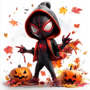 Spiderman Halloween Clipart: Miles Morales 3D Cartoon (PNG Digital Download)