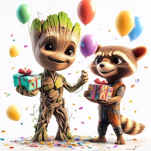 Groot et Rocket Raccoon 5 PNG Clipart anniversaire, Clipart anniversaire, Groot PNG, Rocker Raccoon PNG, fête d'anniversaire Png, gardiens de la galaxie