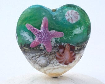 Eel Grass Heart Lampwork Glass Bead SRA Free Shipping US