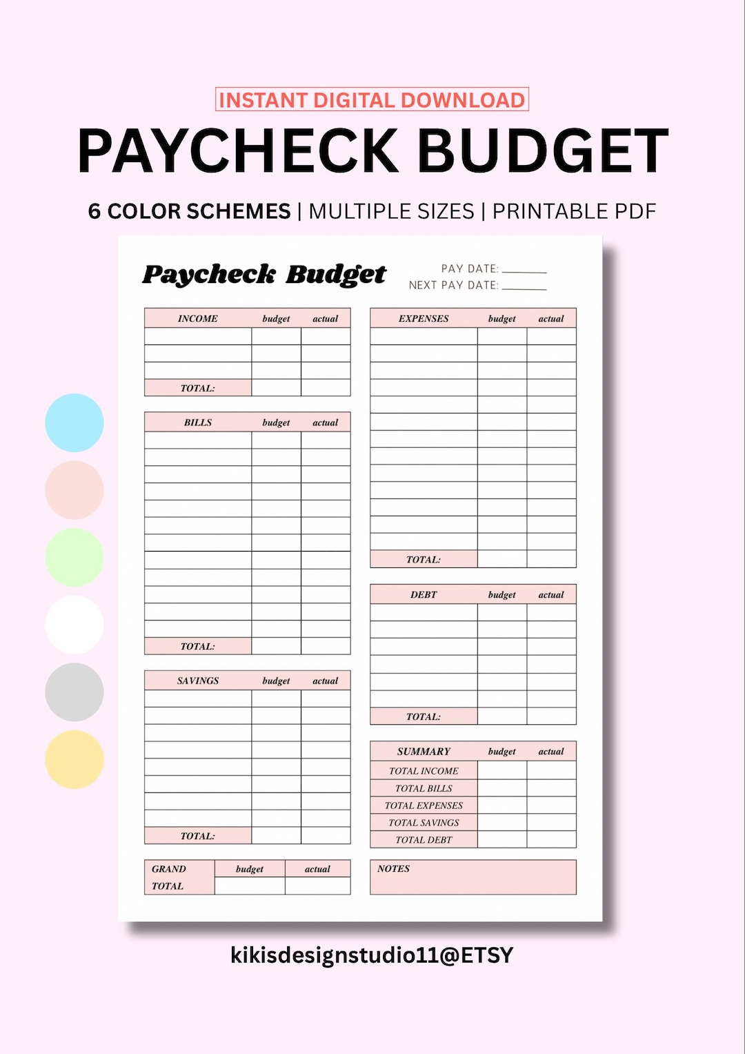 Paycheck Budget Template Printable: Budget Binder, Budget Printable