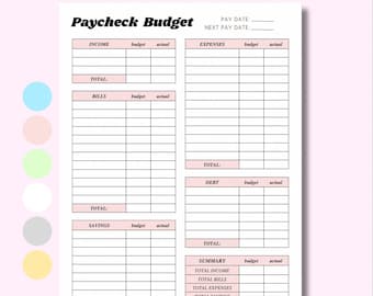 Paycheck Budget Template Printable: Budget Binder, Budget Printable, Financial Planner (A4, A5, Letter PDF Download)