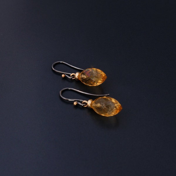 Golden Citrine, 14K Gold & Sterling Silver Delicate Earrings - Deline Earrings