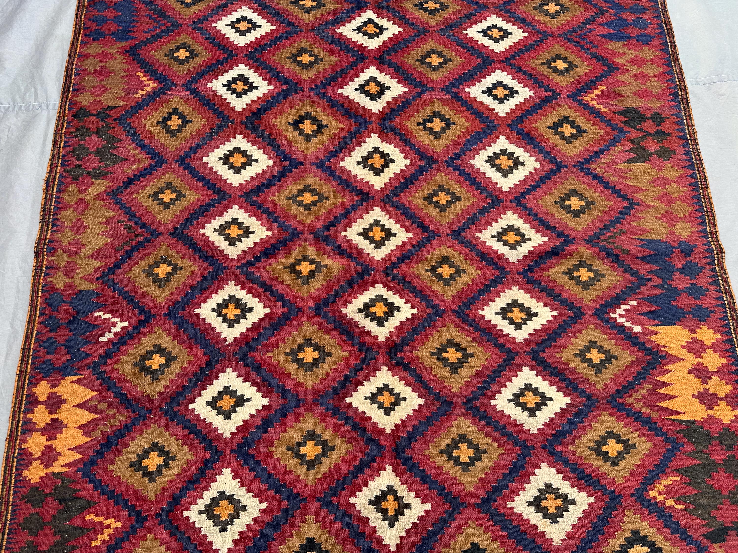 ビンテージ アフガンラグ キリム アンティーク 敷物 インテリア 5'1x7