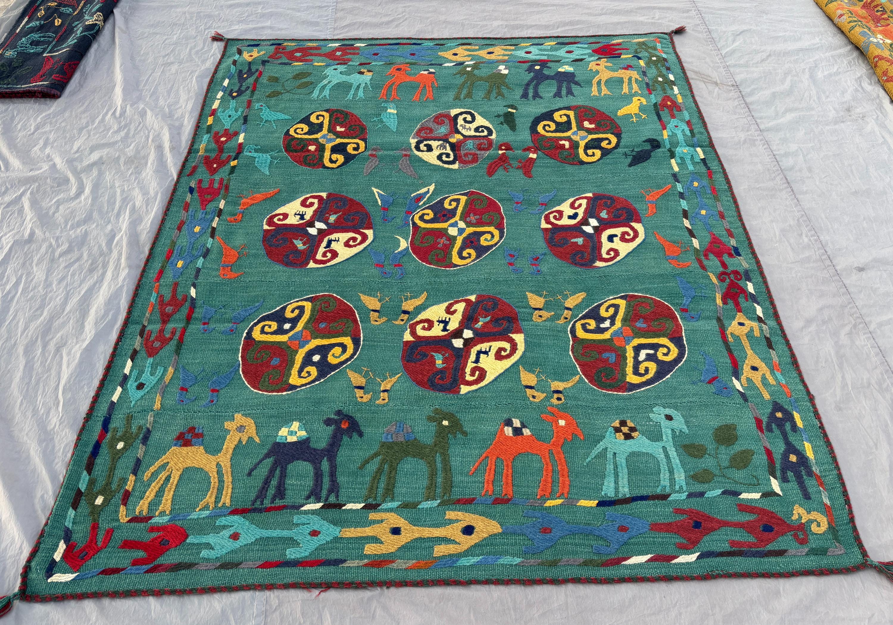 5.7 x 6.10 ft Afghan Hand Woven Vintage Unique Flat Weave Kilim One of a Kind Patchwork Home Boho Decor Suzani Style Geometric Design