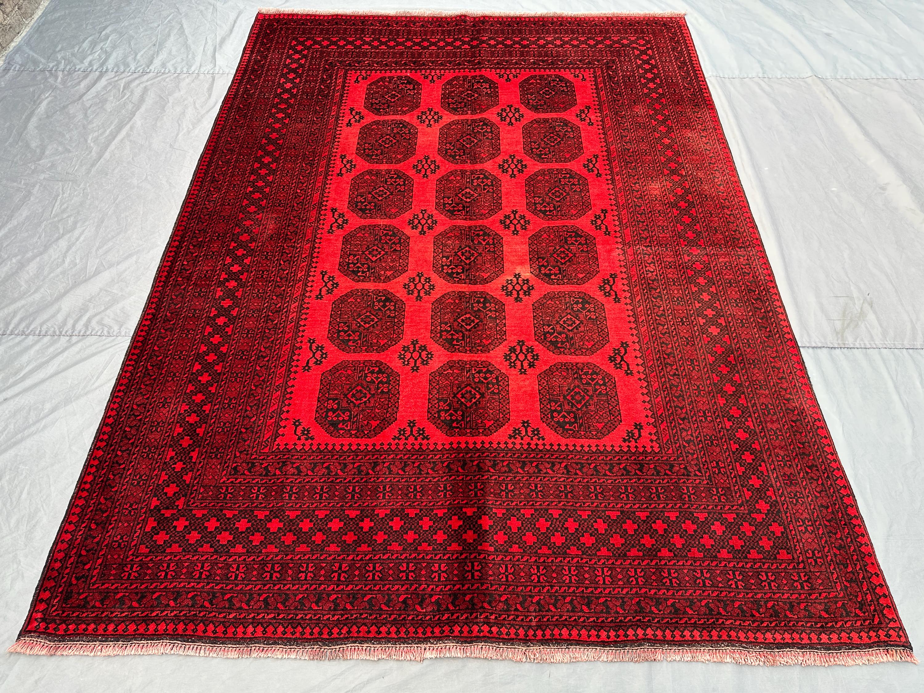 Tribal Afghan Rug, 6'9x9'2 ft, Turkmen Hand-knotted Soft Wool Area Rug, Vintage Turkoman Elephant Foot Bukhara Rug, 7x10 Living Room Carpet