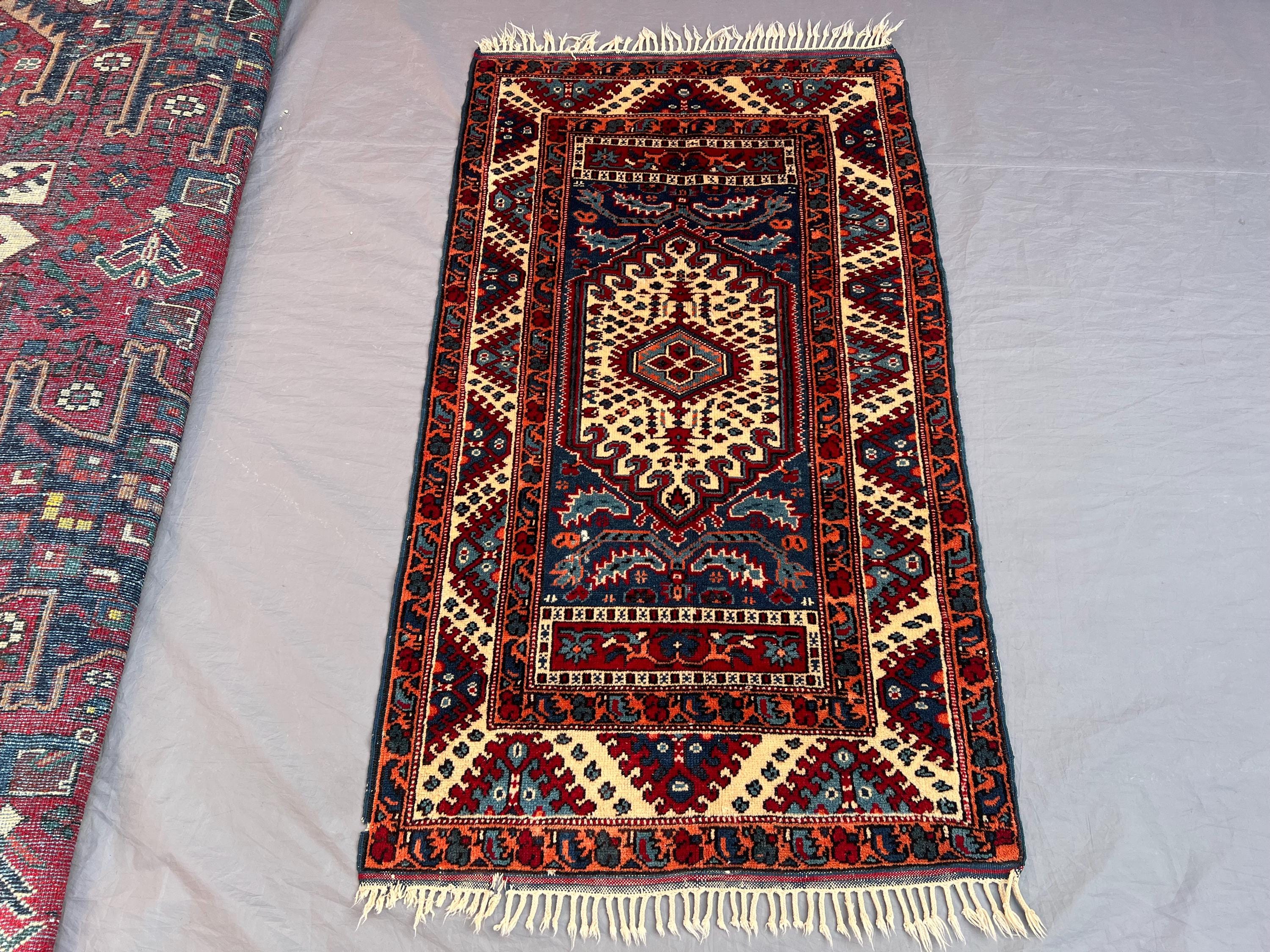 Vintage 2'7 x 4'6 ft Afghan Baluchi Hand-Knotted Rug, Geometric Design, Tribal Wool, Soft Pile, Traditional Ac