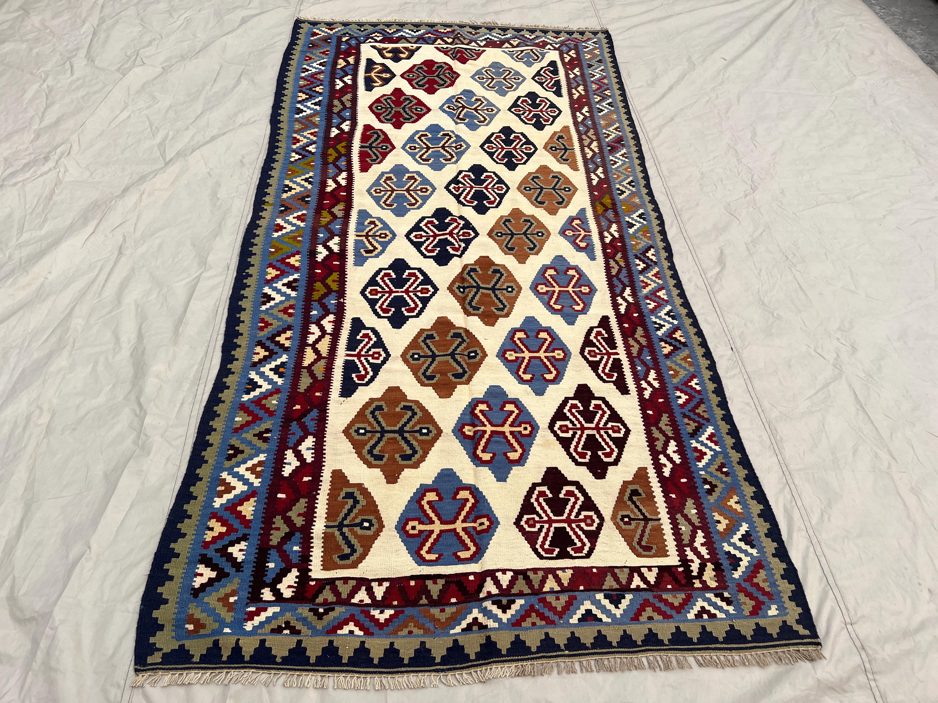 4'7x9'7 Vintage Afghan Kilim Rug - Handwoven Flatweave, Colorful Geometric Pattern - Boho Home Decor, Living R