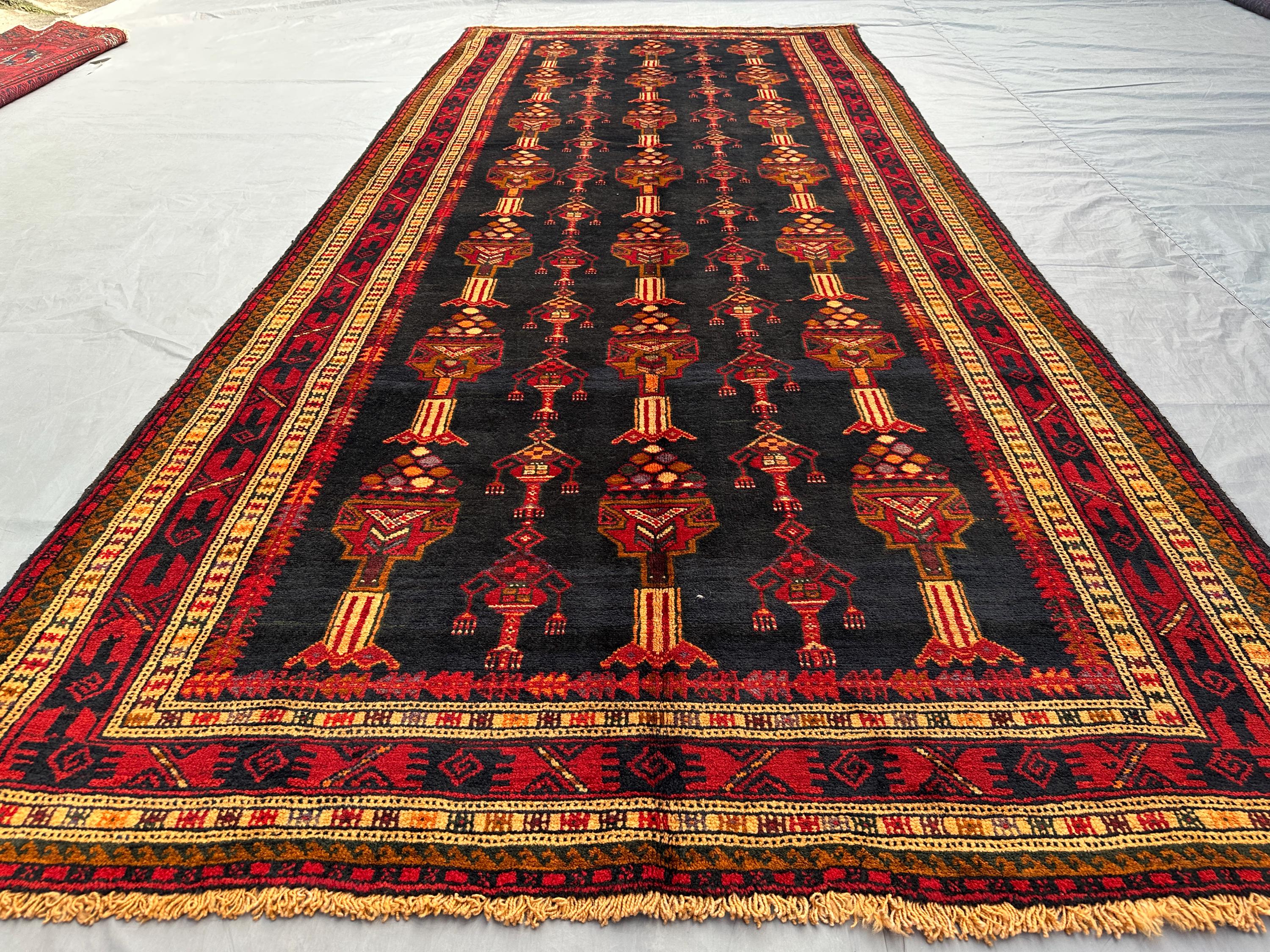 4x10 Antique Turkmen runner Rug, Caucasian Wide Runner Rug, Hand-Knotted Wool Rug, Tribal Geometric Pattern, Afghan Vintage Hallway Rug