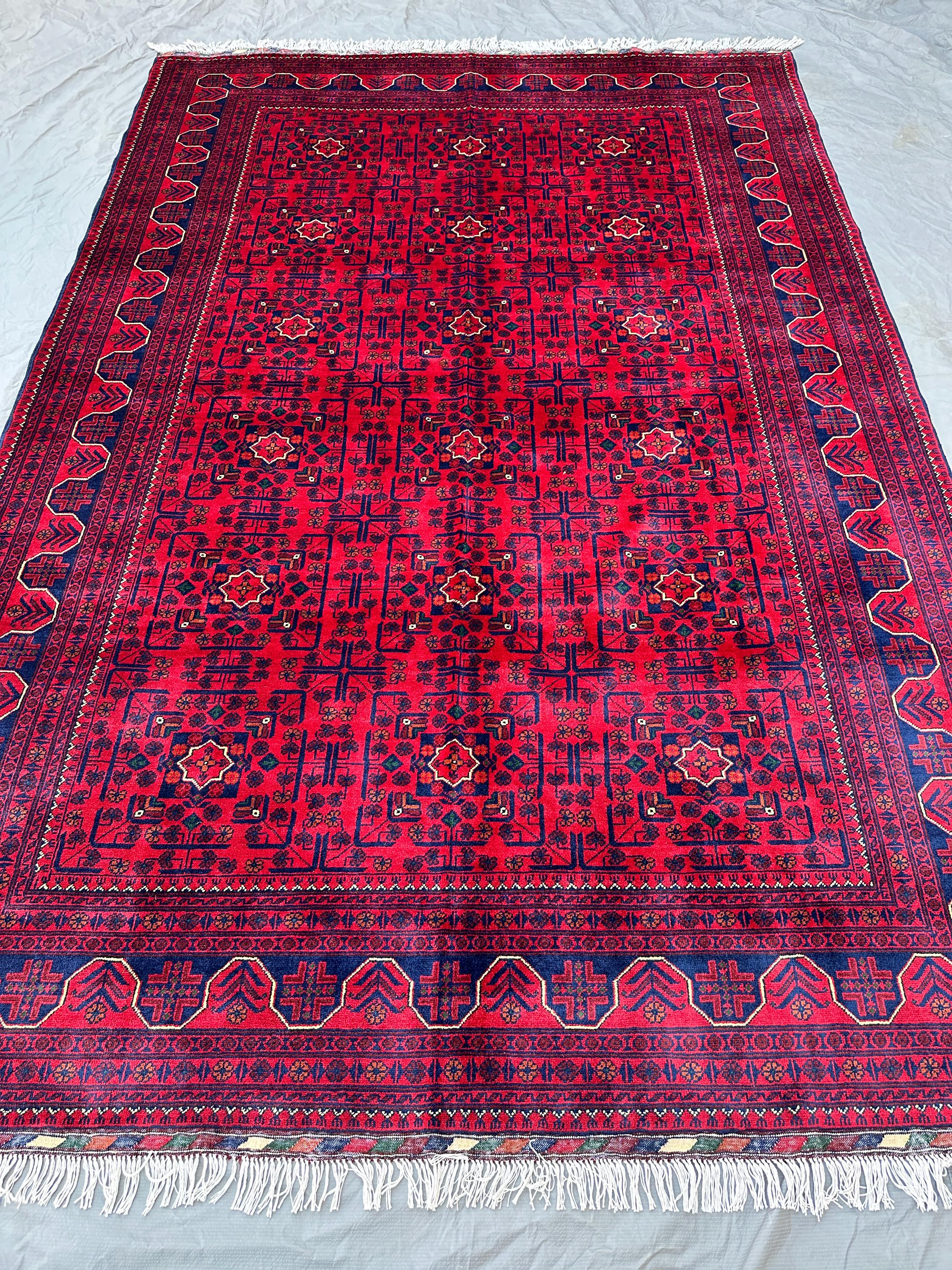 7x10,Red Bokhara Rug, Hand Knotted Wool Tribal Medallion Carpet Elephant Foot Rug, Traditional Wool Rug, Livin