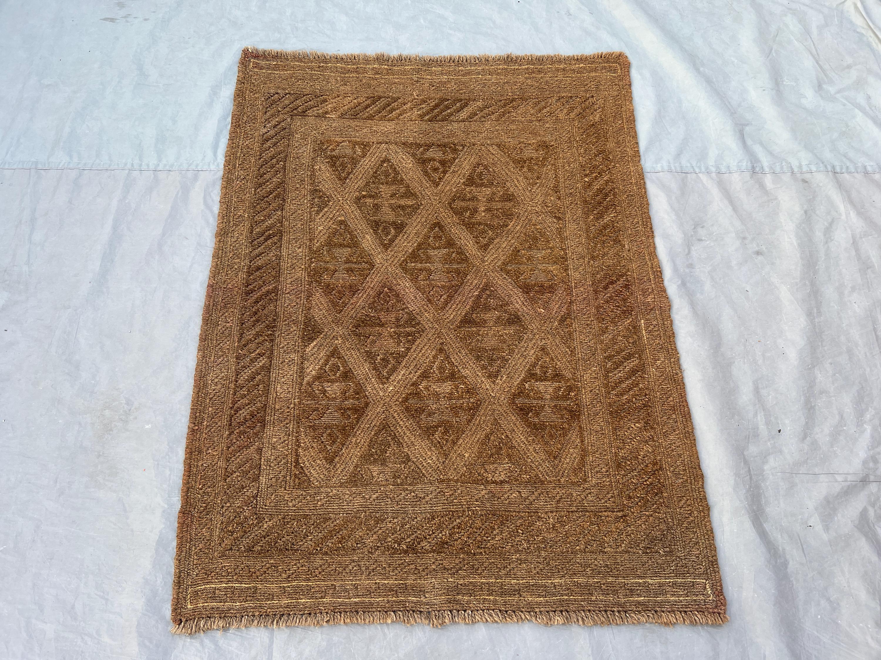 Terracotta 3'3x4'3 Ft Vintage Afghan Baluchi Handnotted Rug, Soft Pile Tribal Geomatric Design, Wool Rug for L