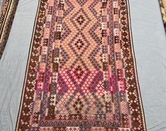 8x16 antique afghan handmade kilim rug, geometric wool area rug, Oriental Terracotta Rare Rug Hand woven Maimana Kilim, Living Room Rug