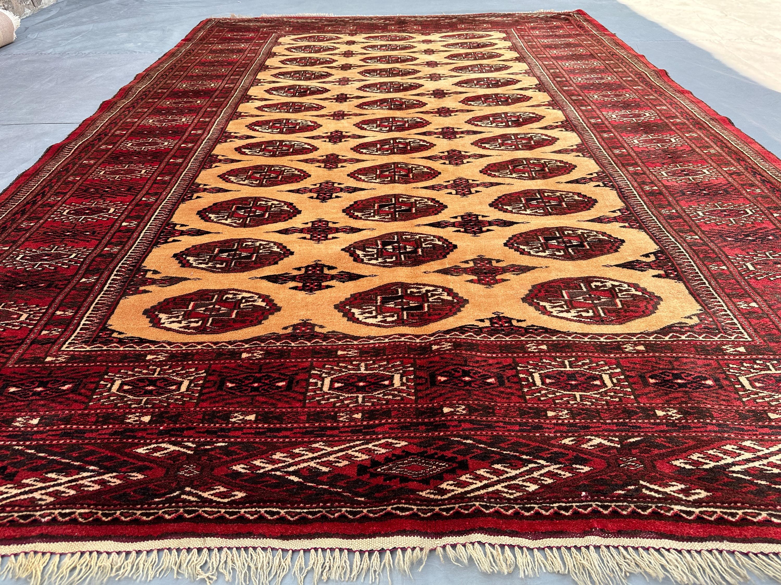 6x8 Antique Afghan Hand Knotted Ersari Rug | Tribal Wool Geometric Pattern | One of a Kind Vintage Carpet | Bedroom Rug | Living Room Rug