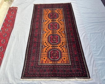 Antique Afghan Tribal Rug 5'3x9'10 ft Handmade Wool Turkmen Runner, Geometric Vintage Carpet | Hand-Knotted Baluch Rug | Bohemian Home Decor