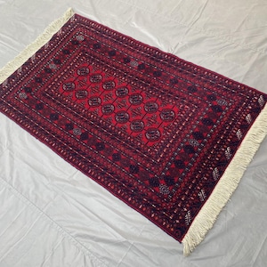 アフガニスタン バルーチ族 ラグ | 3 x 4'9 フィート | ハンドメイド トルクメン ブハラ カーペット | 幾何学模様 | 小さなエリア ラグ | アクセント ホーム デコレーション、ボヘミアン ラグ