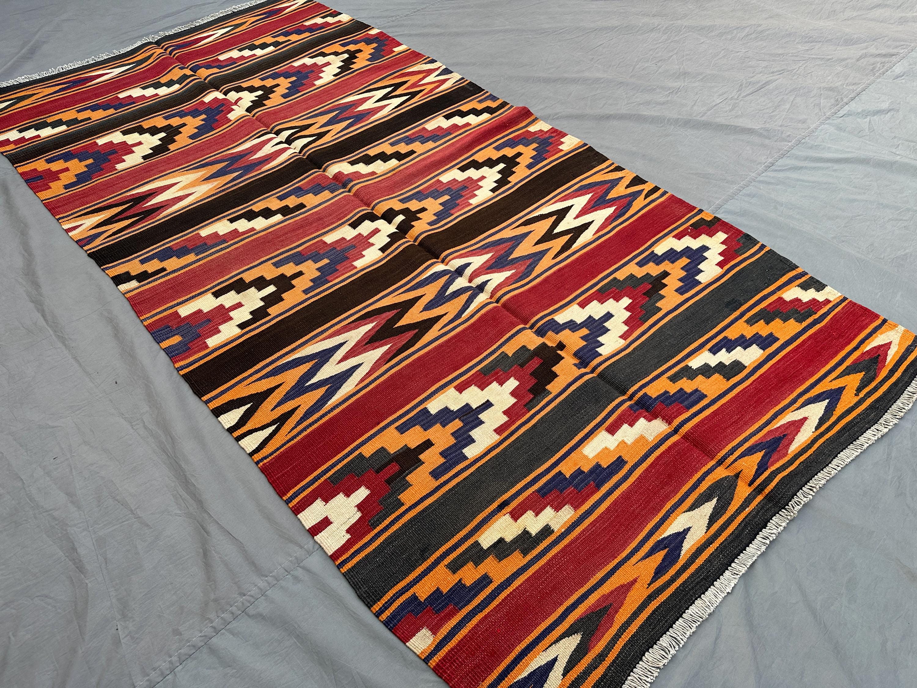 4'5x8 ft Antique Baluchi Kilim Rug | Hand Woven Flat Weave Wool Maldari Design Rug |Turkish Style Tribal Geometric Carpet, Vintage Rug Decor