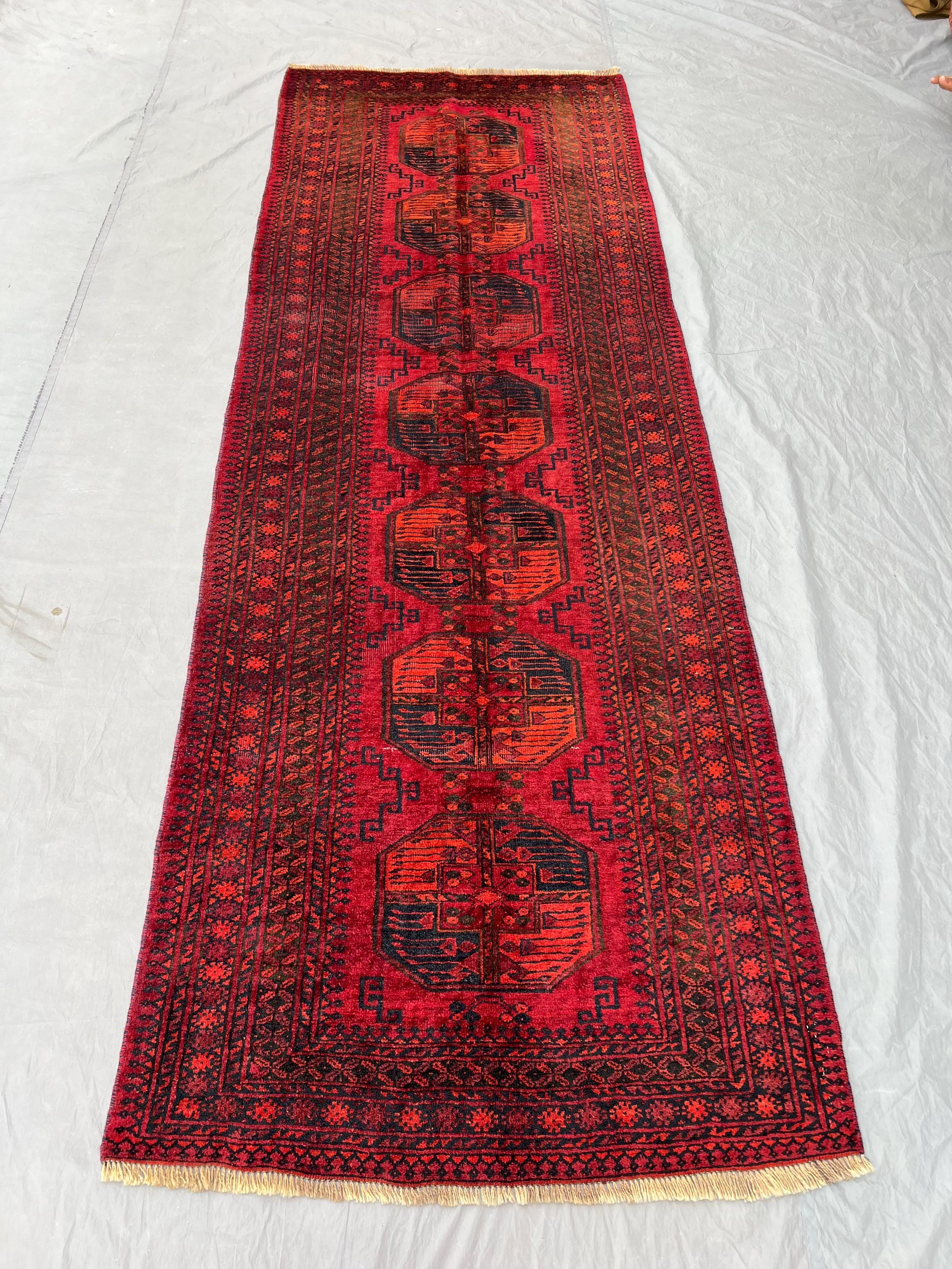 4 x 10 ft Afghan Hand-Knotted Vintage Soft Pile Rug Rare Turkoman Bokhara Design One-of-a-Kind Wide Runner Ric