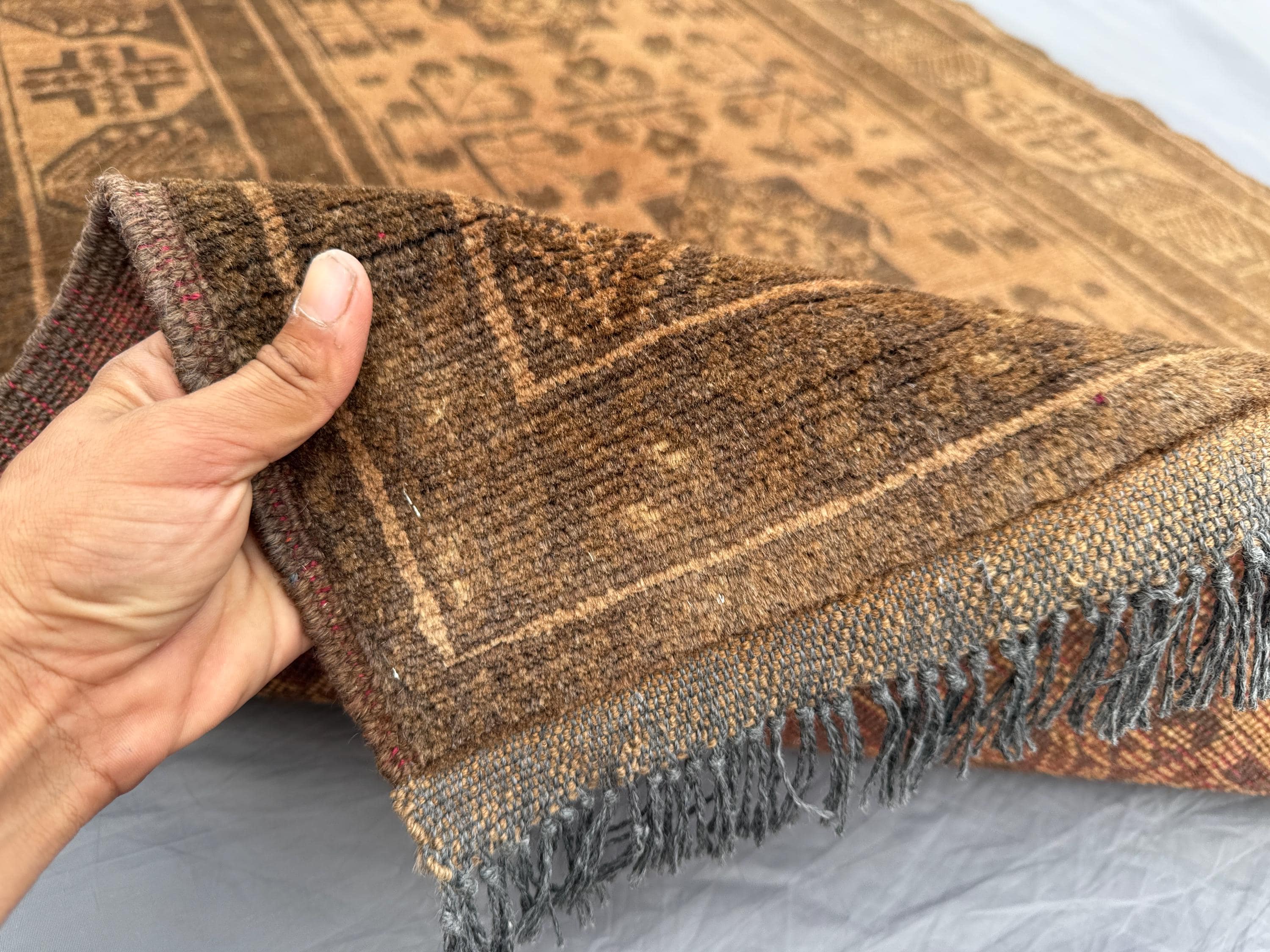 3 x 5 ft Afghan Hand Knotted Vintage Unique One of a Kind Small Area Rug Terracotta Color Faded Traditional and Elegant Rug for Home Décor