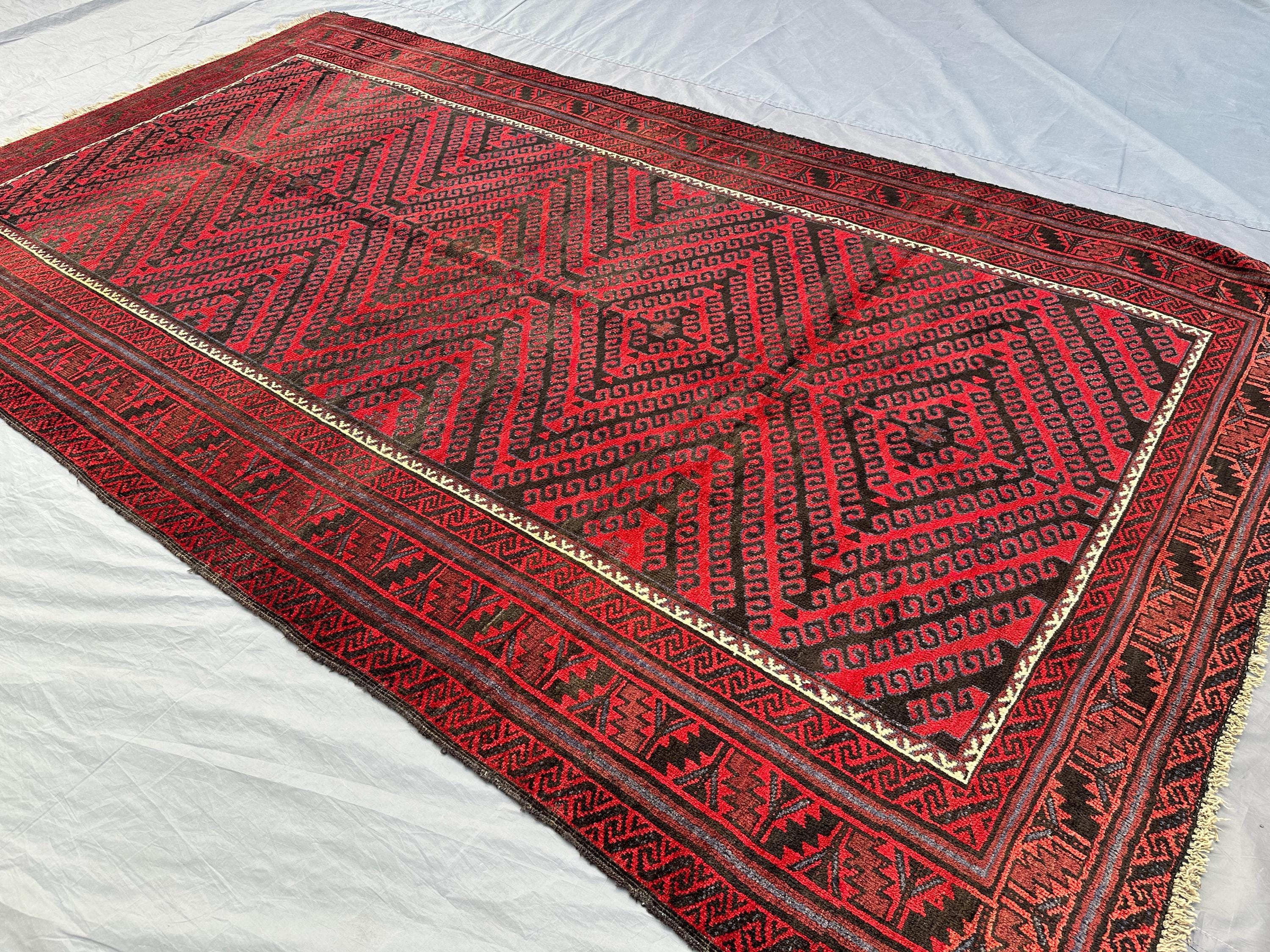 Antique Afghan Hand-Knotted Baluch Rug 4'8x8'9 ft, Tribal Geometric Wool Carpet | Vintage Handmade Area Rug | Bohemian Living Room Decor