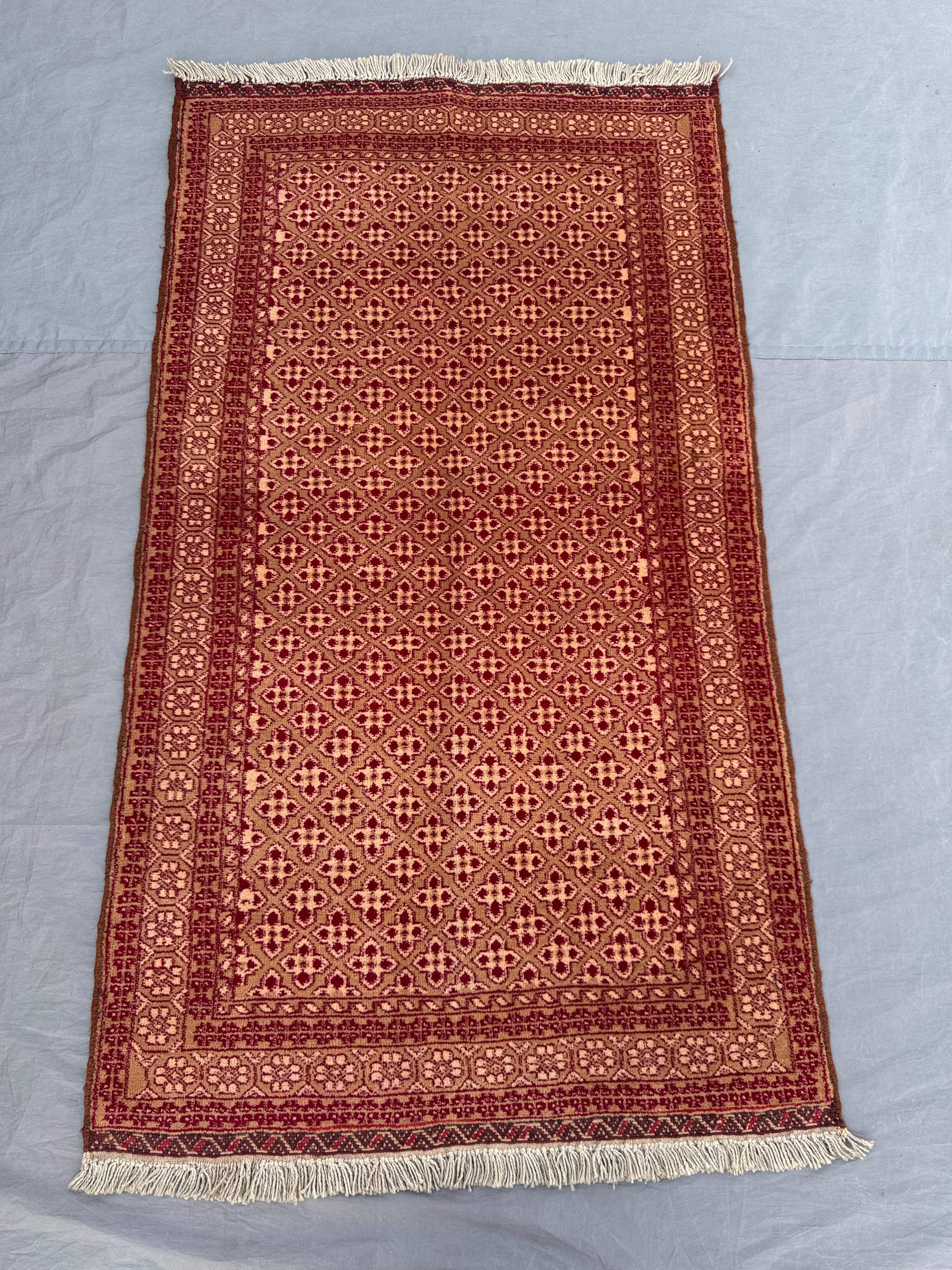 Red 2'8 x 4'8 ft Afghan Handmade Vintage Rug, Geometric Tribal Design, Soft Tribal Wool, Small Area Rug for Living Room Bedroom Entryway