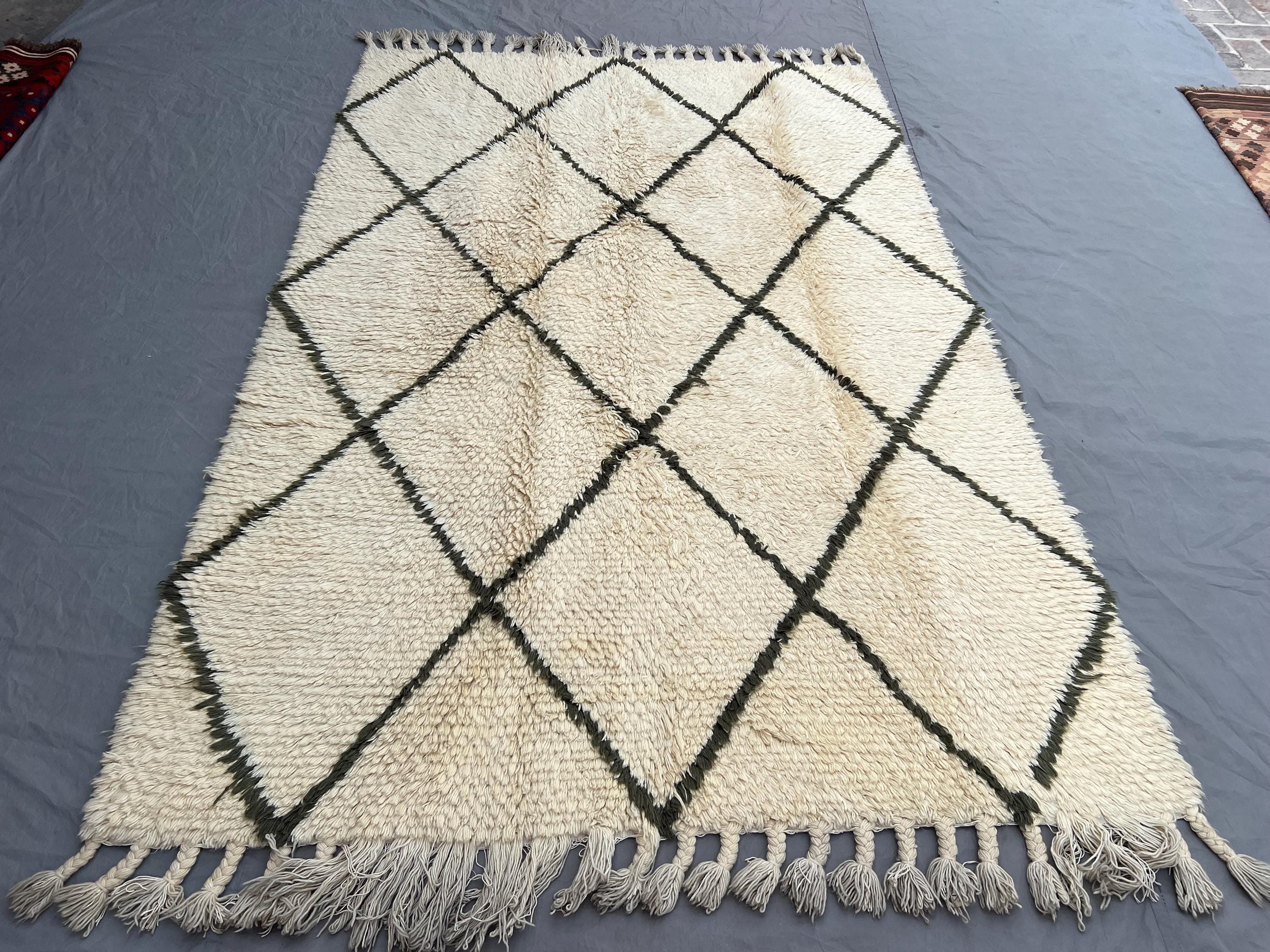 6 x 9 ft Afghan Hand-Knotted Vintage Moroccan Design Rug Unique Full Soft Pile One-of-a-Kind High Pile, Large Area Rug | Living room rug