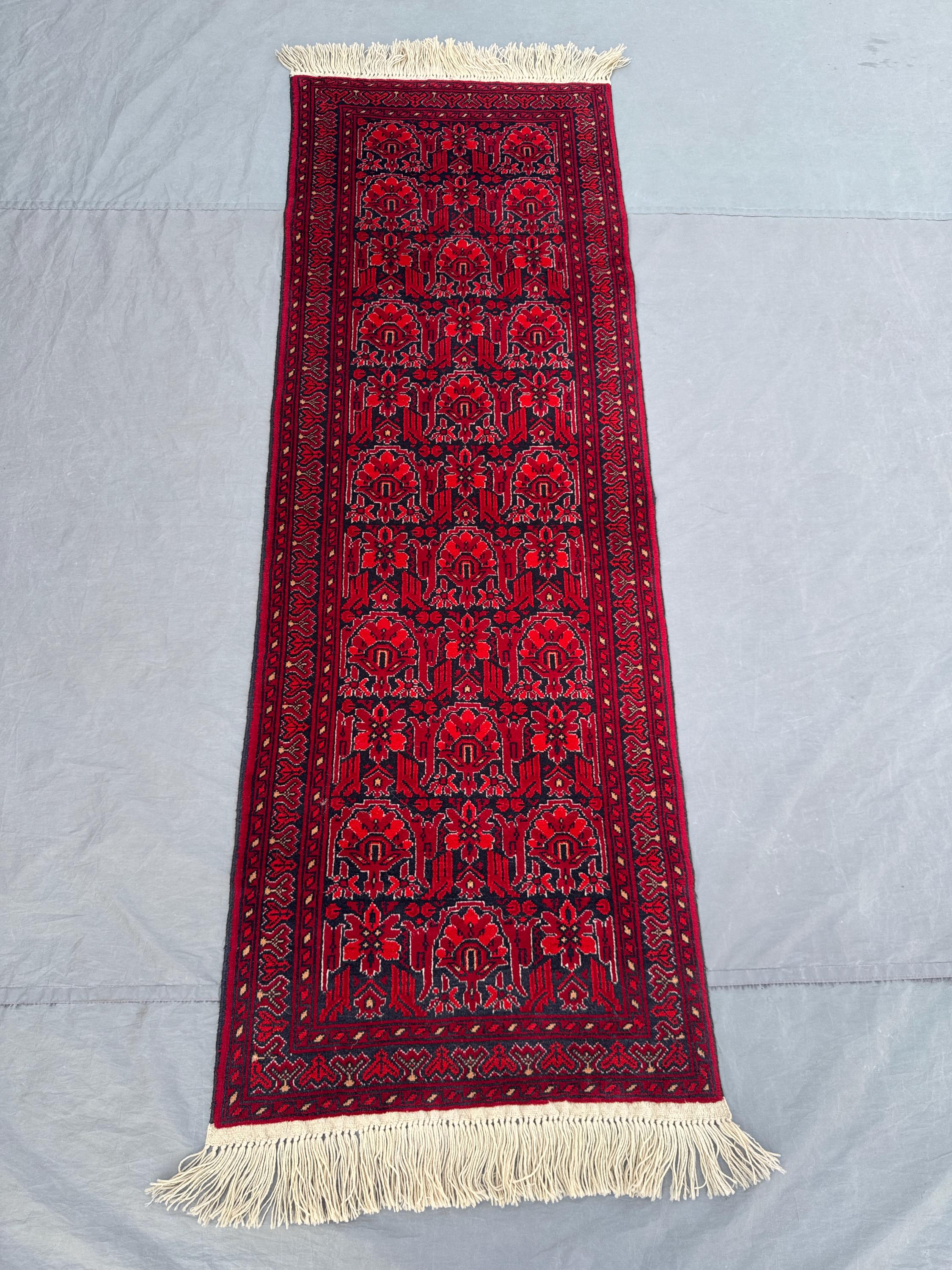 Red 2'3x6'6 ft Turkmen Ersari Handmade Vintage Wool Runner Rug, Floral Tribal Design, Luxury for Kitchen, Hallway, Boho Decor
