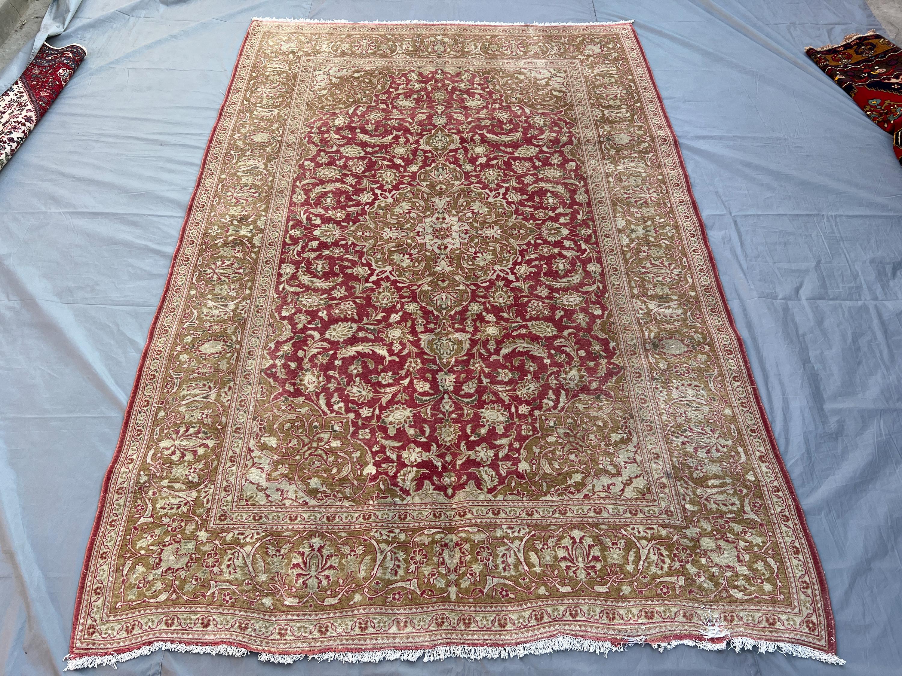 Antique Turkish Rug 6.4x9.7 ft, Geometric Terracotta Vintage Rug, Handmade Wool Rug, Afghan Rug, Tribal Caucasian Rug, Living Room Rug, Moss
