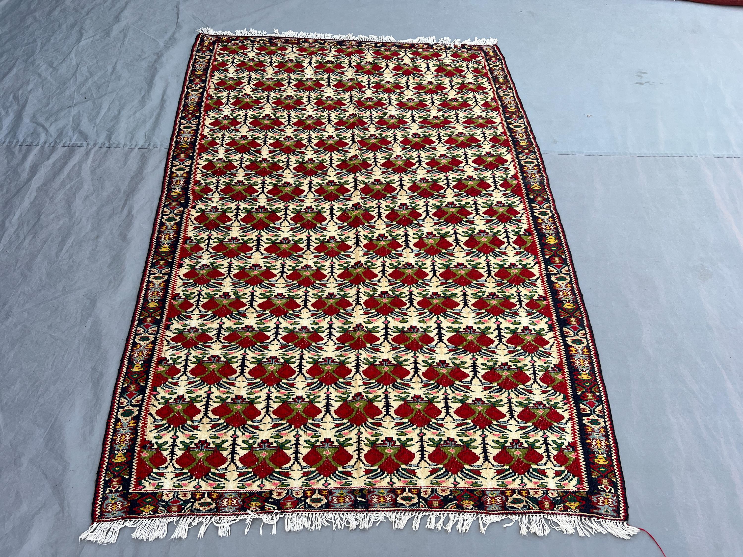 4'5x6'8 ft Vintage Afghan Rug, Handwoven Wool, Floral Design with Intricate Borders, Handknotted, Ideal for Living Room, Bedroom,