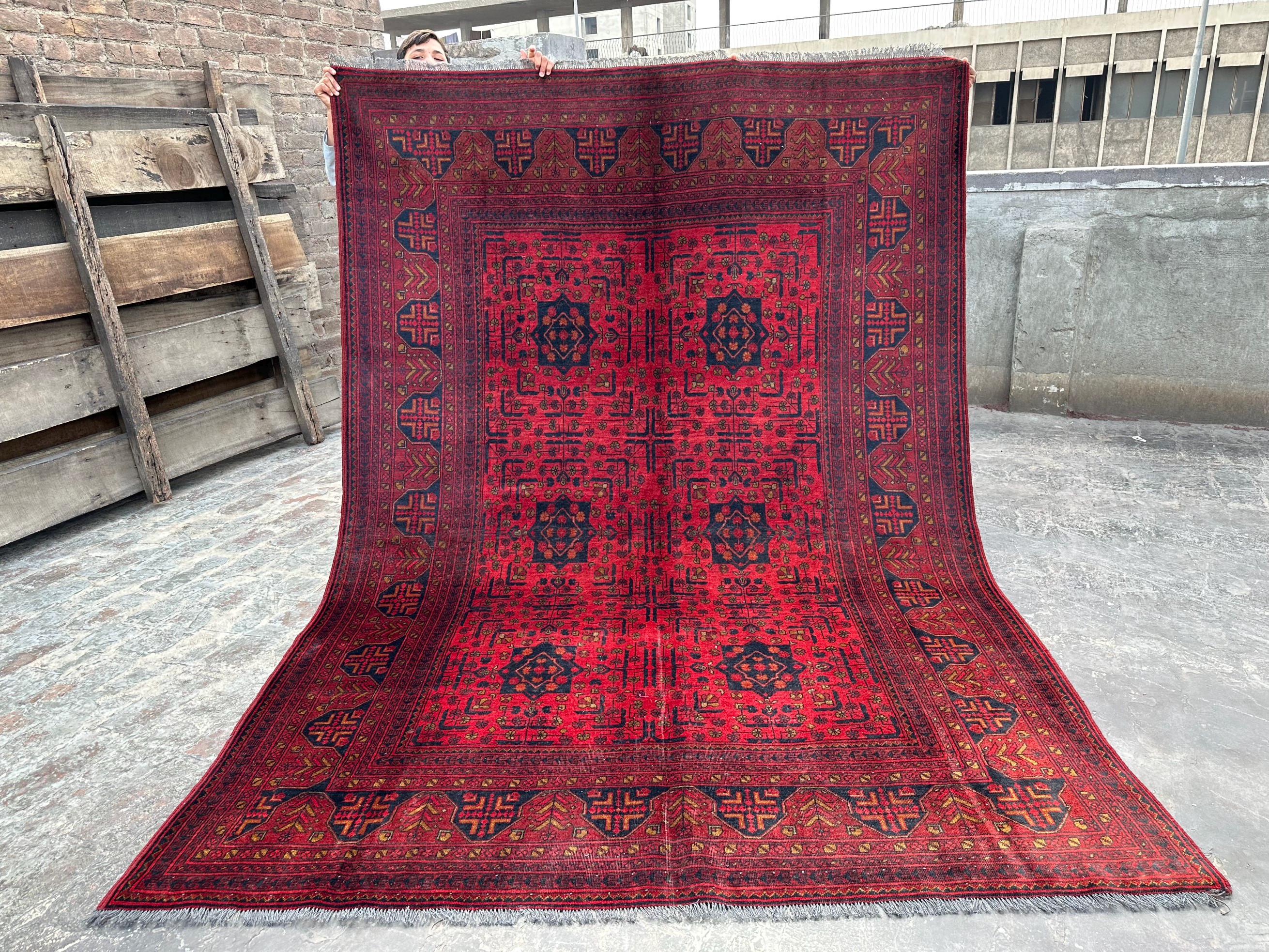 Antique Rug 6'7x9'3 ft Vintage Turkmen Bukhara Orange Rug, Afghan Handmade Wool Soft Pile Distressed Fine Rug, Oriental Rug, Bedroom Rug
