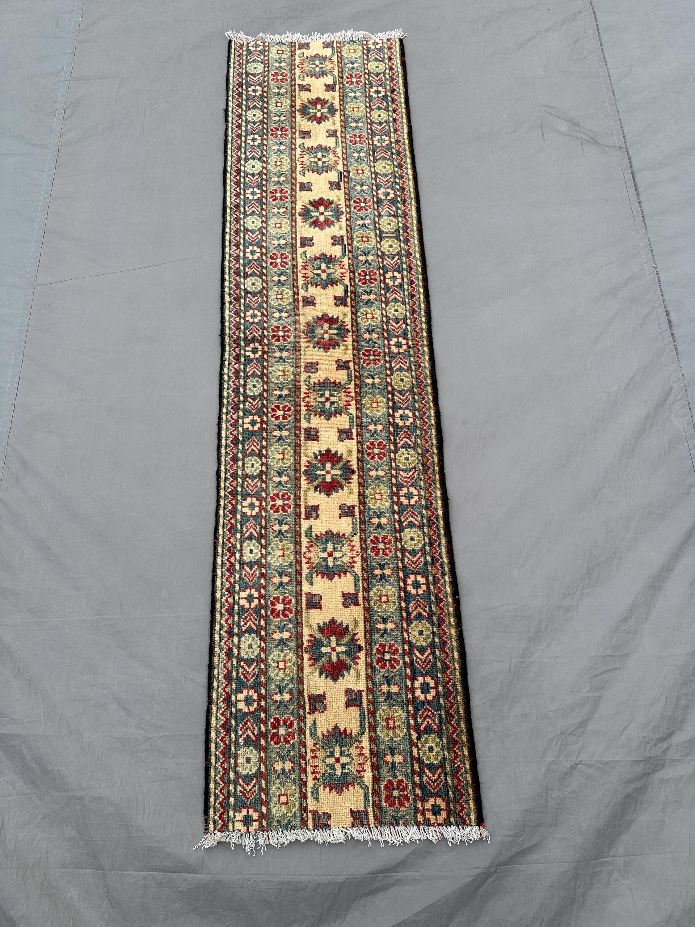 2x7 Vintage Modern Runner Rug | Afghan Hand Knotted Oushak Carpet | Narrow Wool Hallway Rug | Geometric Old Tr