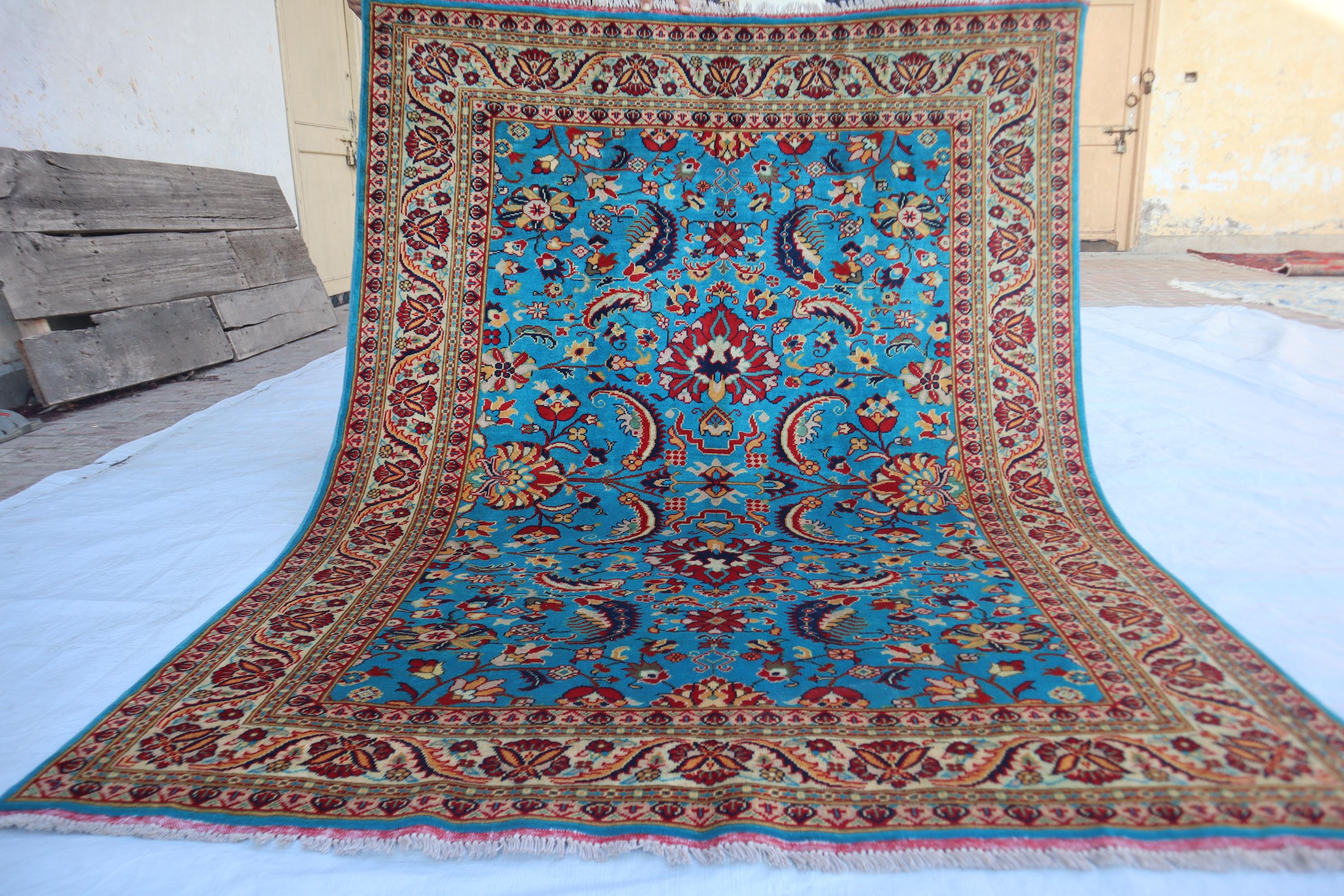 4'10x6'4 Ft Afghan Hand-Knotted Modern Soft Pile One-of-a-Kind Oushak Design Rug, Vibrant Geometric and Floral Pattern, Unique Handmade Rug
