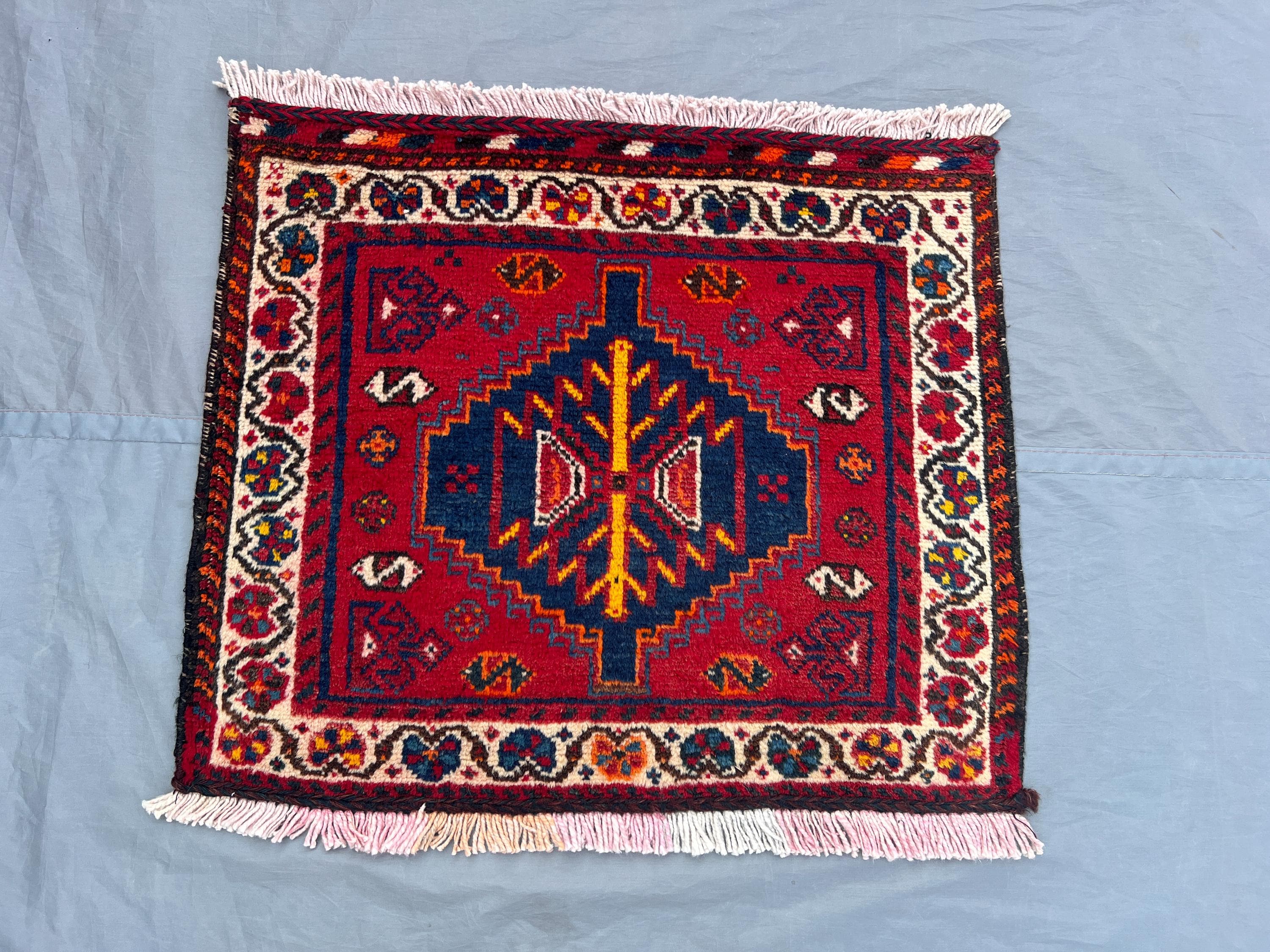 1.10 x 2.2 ft Afghan Hand Knotted Vintage Red Balochi Rug, Tribal Wool Accent Carpet, Rare One of a Kind Small Area Rug | living room decor