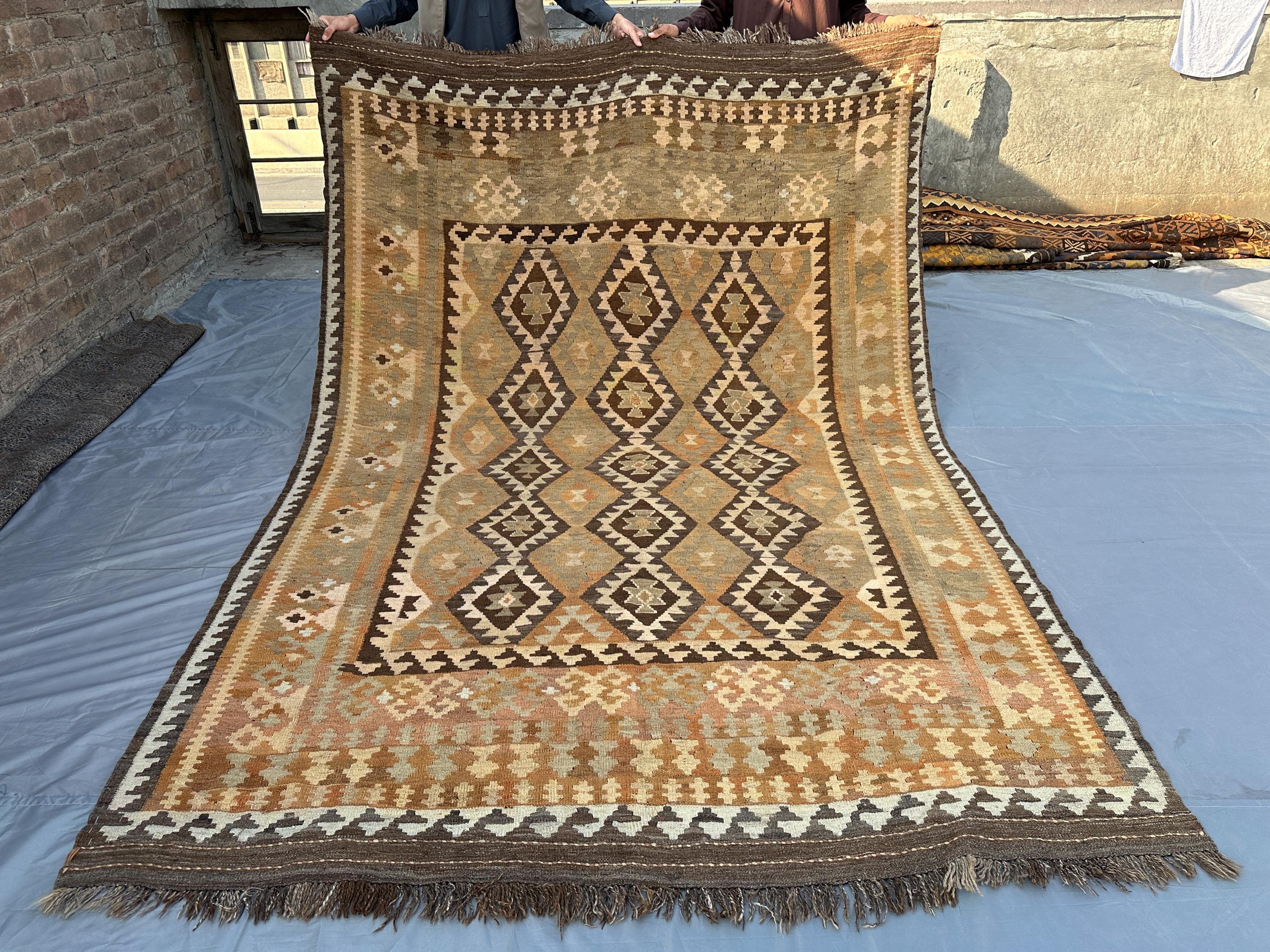 6.6x9.3 ft Antique Turkmen Ghelmori Kilim Rug, Afghan Flat Weave Terracotta Tribal Carpet, Faded Vintage Wool