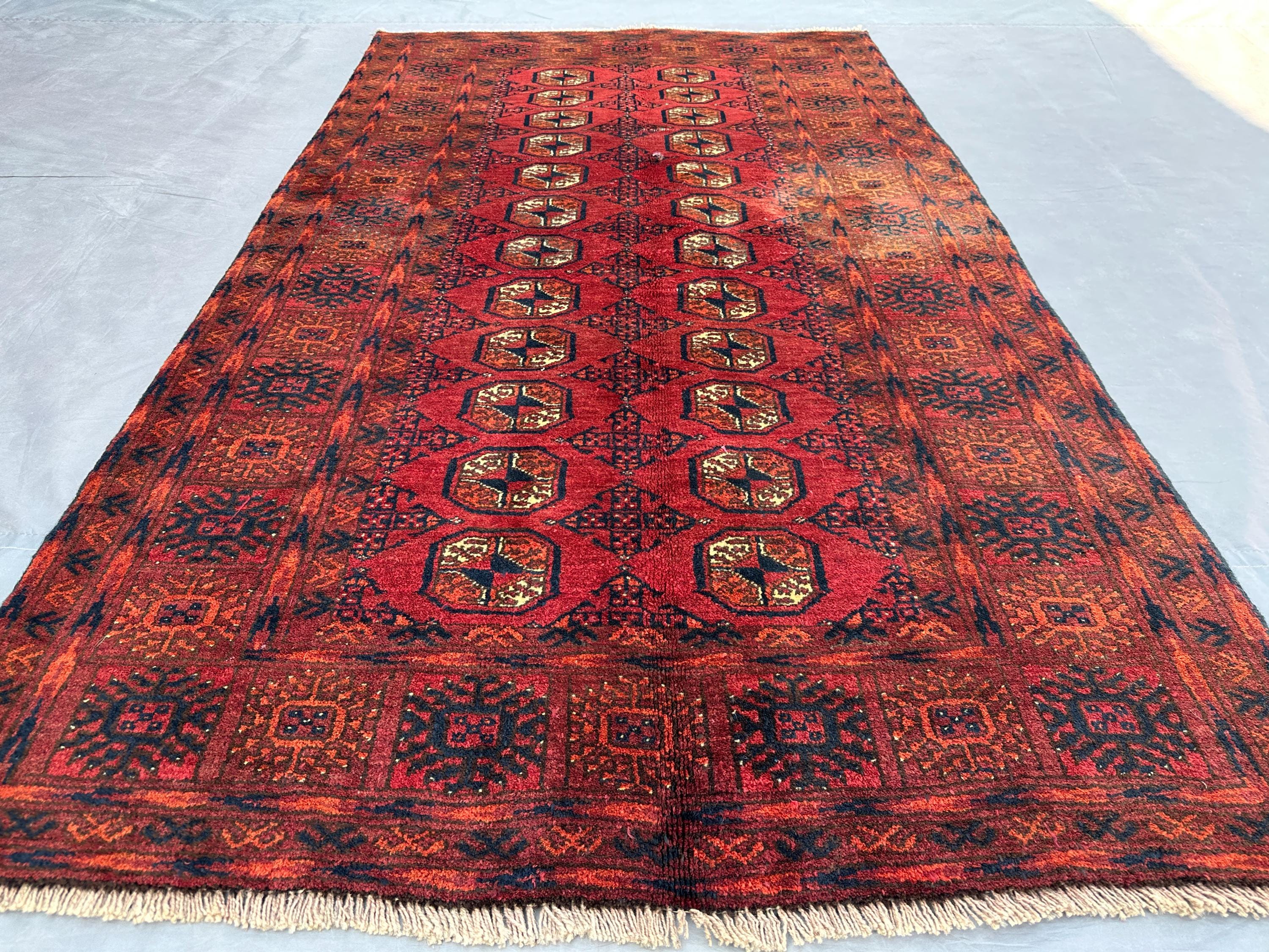 3'2x5'6 ft Antique afghan handmade tribal rug, Turkmen Bukhara rug, Vintage Old Carpet, Kitchen rug, Bedroom Rug, Bohemein Decor Turkish rug