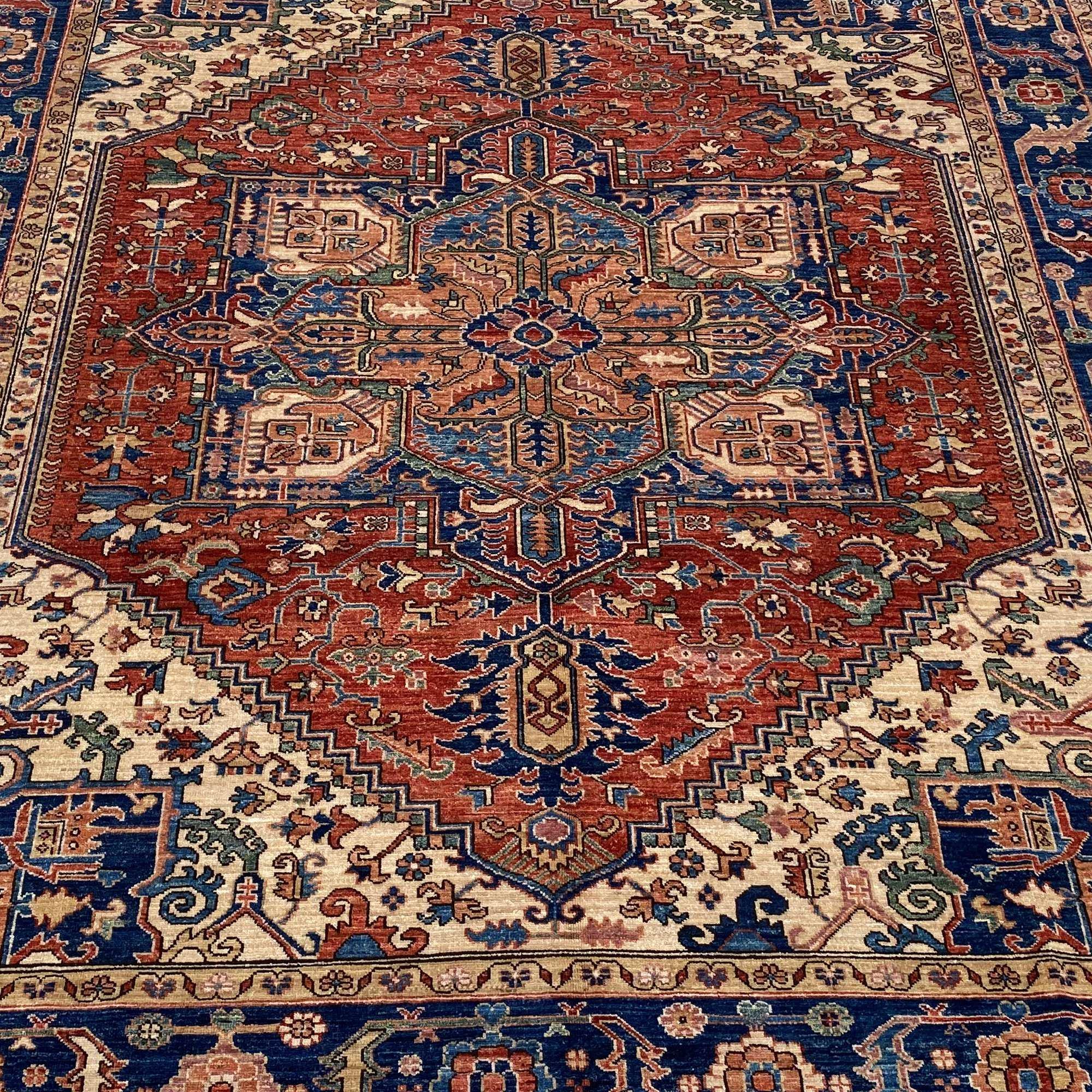 Afghan Serapi Rug | Hand Knotted Red Wool Medallion Carpet 8x10 ft | Geometric Area Rug Living Room Housewarming Gift