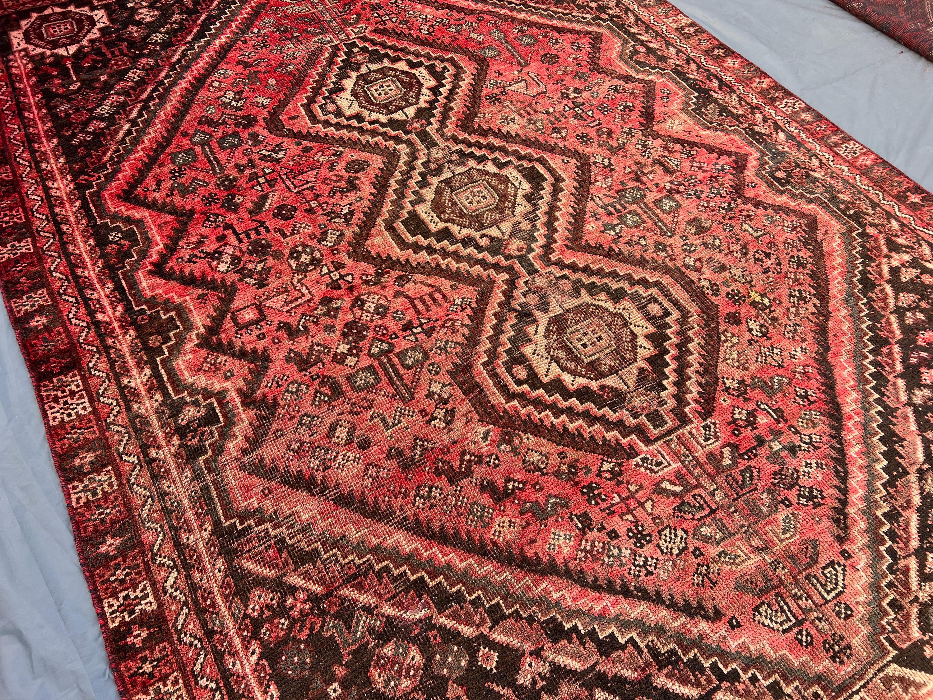 6'8" x 9'6" Vintage Turkish Hand-Knotted Rug, Rare Caucasian Style, Geometric Pattern, Soft Pile, Elegant Area Rug, Top Quality Bedroom Rug