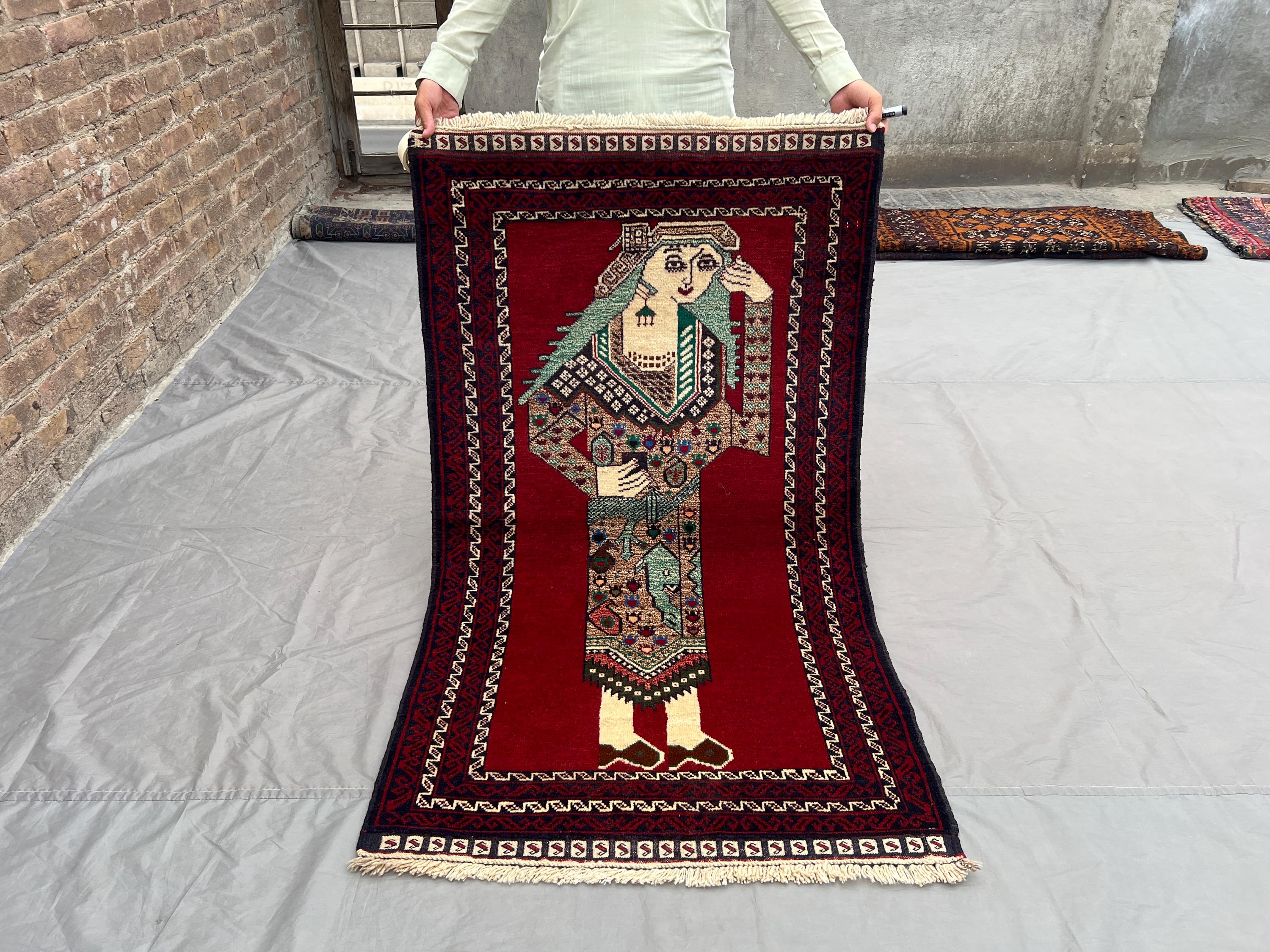 4x5 Vintage Afghan Queen Rug | Pictorial Baluchi Handmade Wall Art | Rare Tribal Nomadic Decor | Unique Wool W