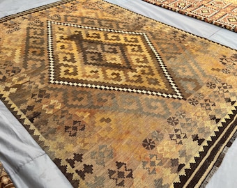 20x30 Antiker Terrakotta Verblasster Kelim | Afghanischer Flachgewebe Wollteppich | Türkischer Stil Tribal Teppich | Vintage Boho Teppich Dekor Wohnzimmer Teppich