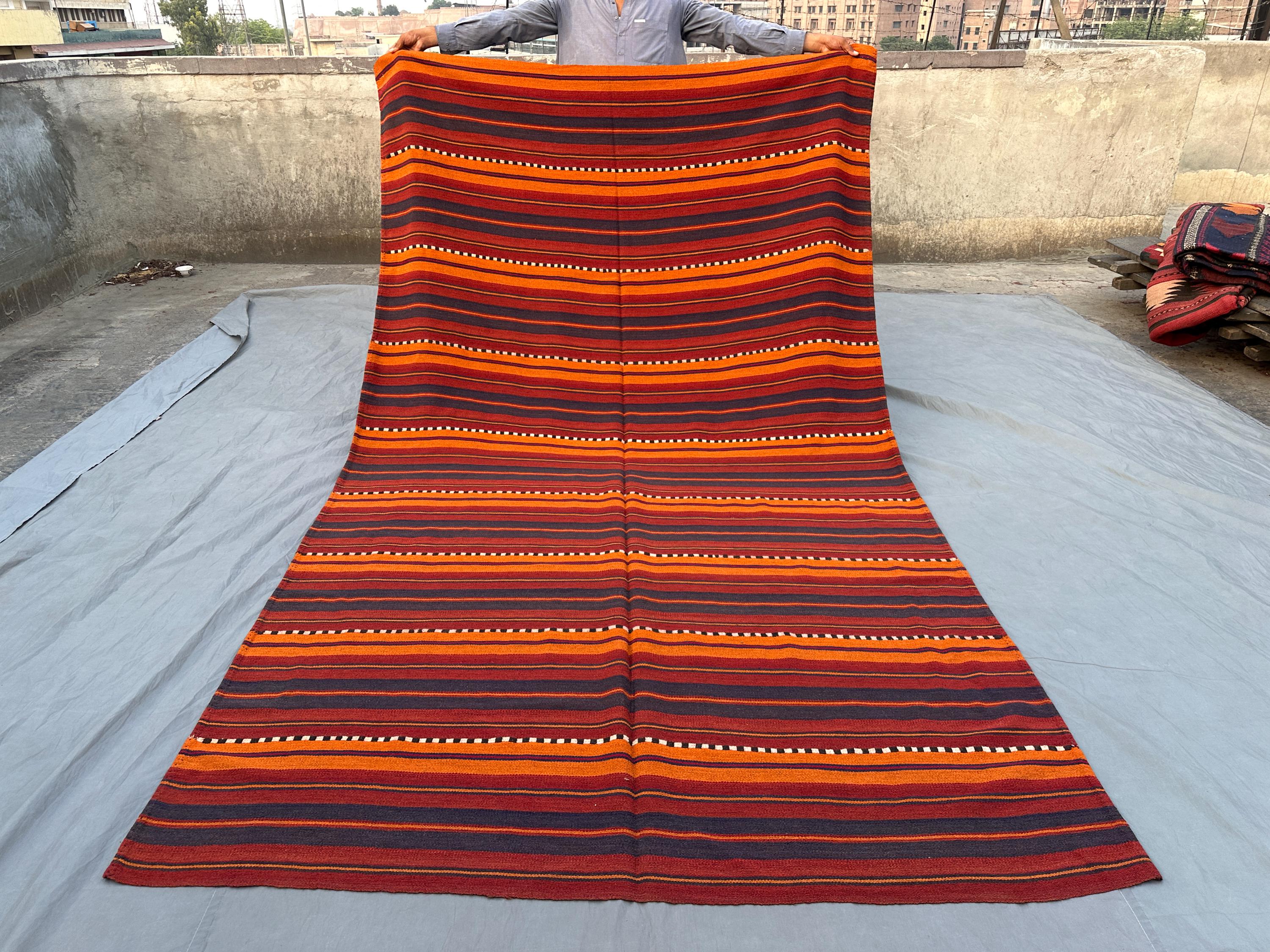 6 x 10 Vintage Afghan Striped Kilim Rug | Handwoven Flatweave Wool Area Rug | Tribal Boho Textile | Bold Colorful Runner Rug | Farmhouse Rug