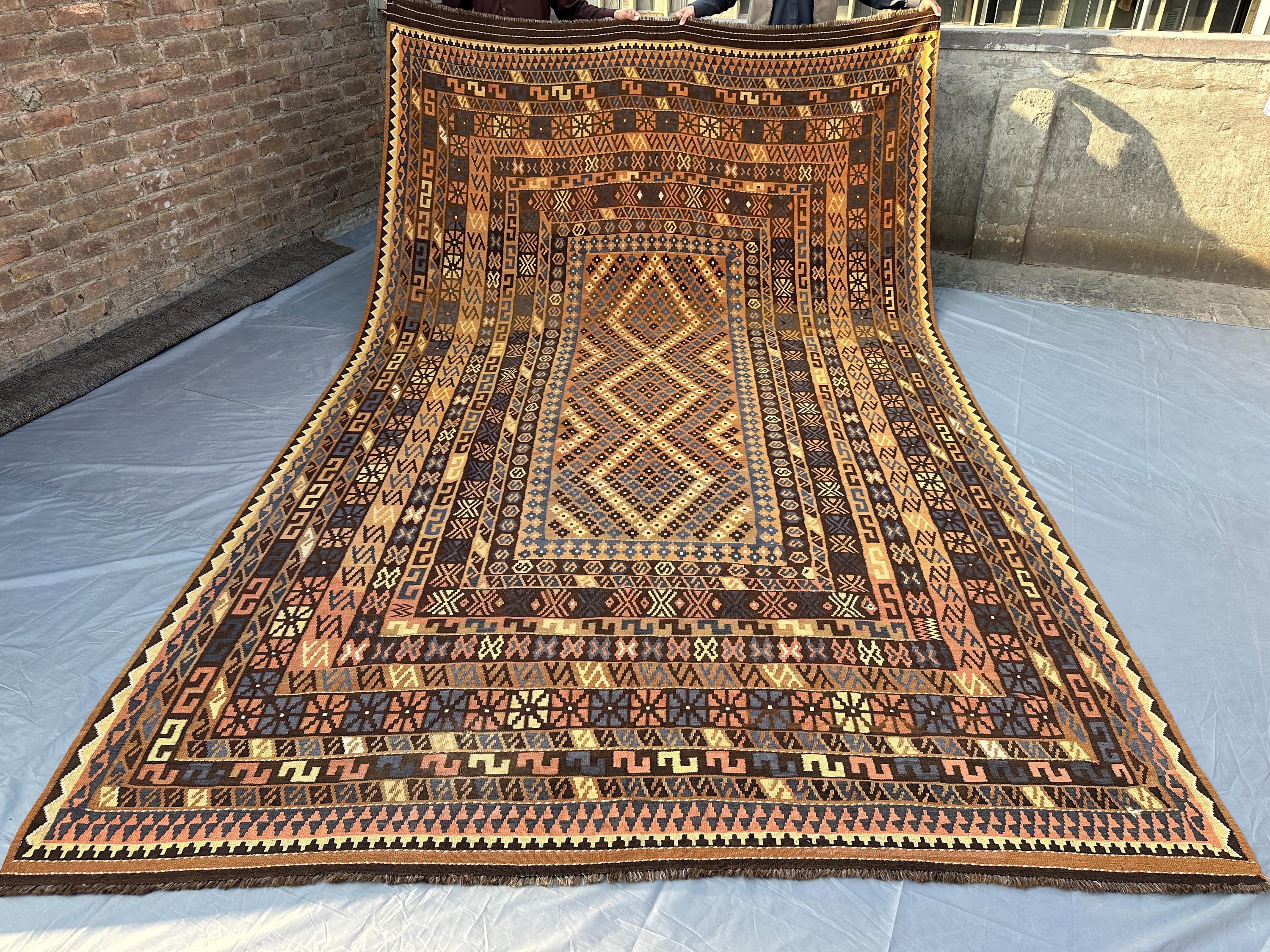 8.4x13.9 ft Antique Afghan Kilim Rug, Tribal Flat-Weave Carpet, Turkish Style, Large Handmade Wool Kilim, Uniq