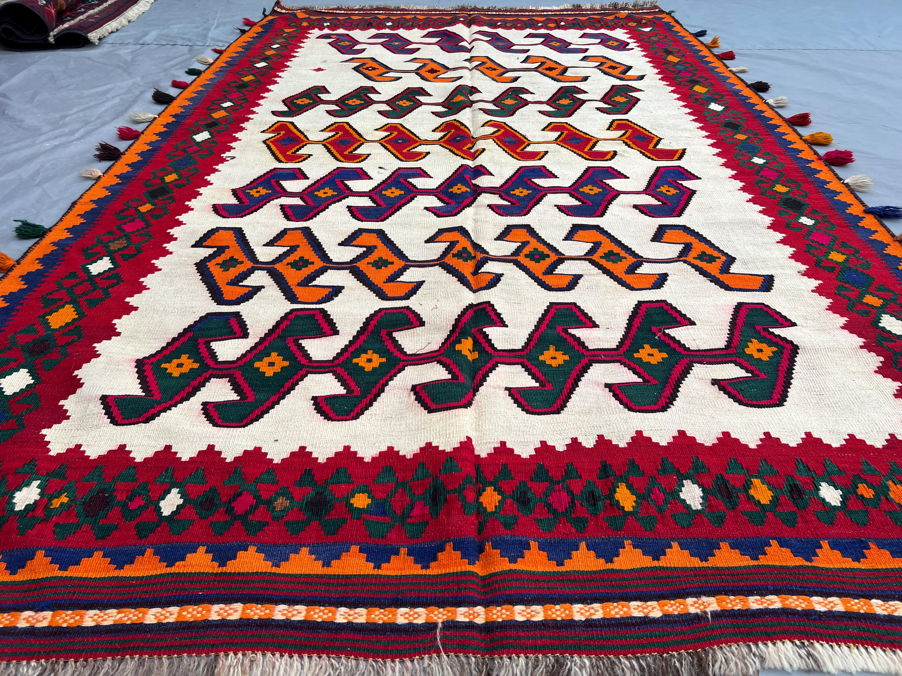 5x8 Handmade Turkish Kilim Rug | Geometric Wool Kilim | Colorful Tribal Pattern | Bohemian Decor | Handwoven Wool Area Rug for Living Room