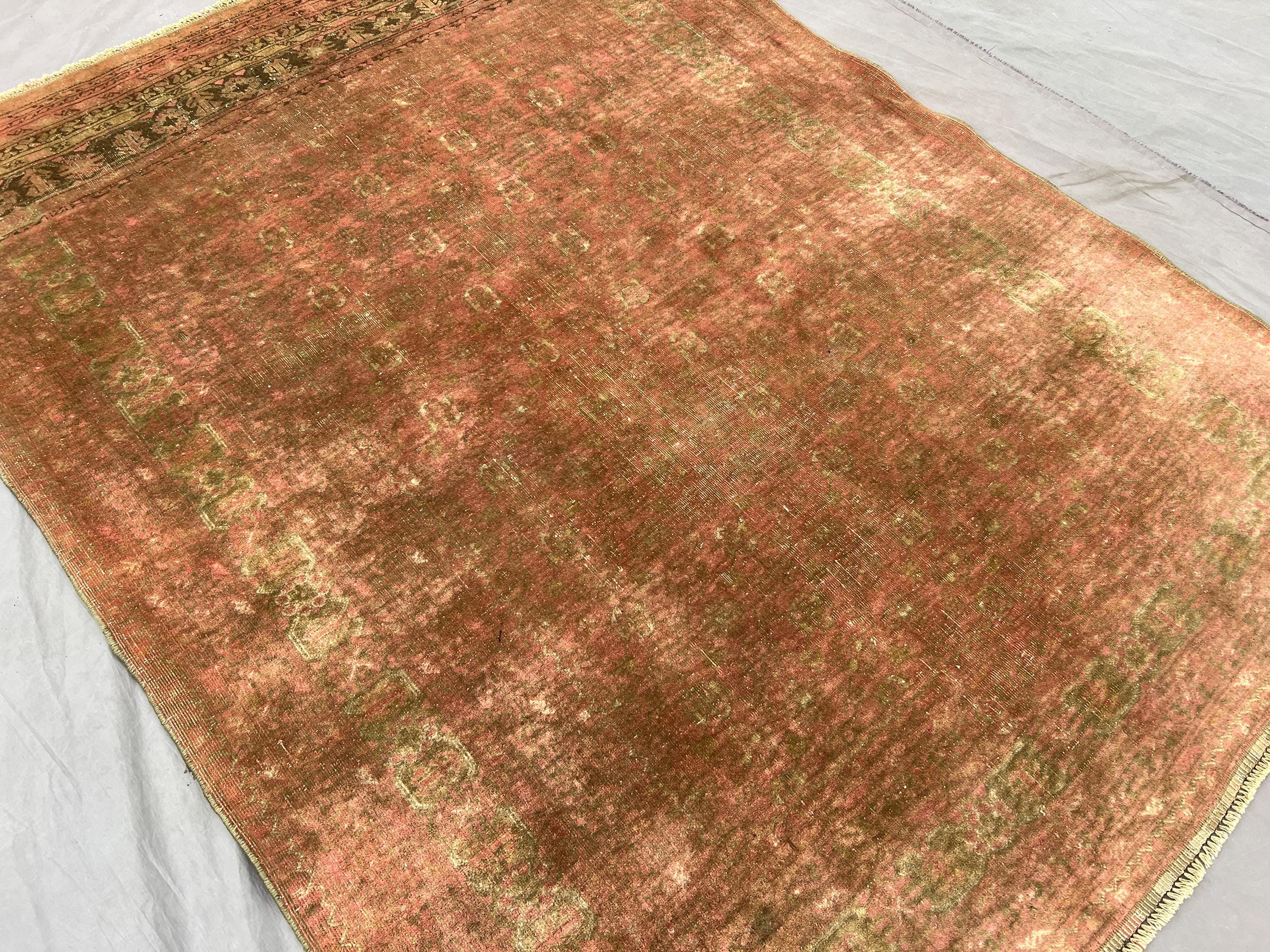 Vintage Afghan Turkoman Rug | 5'1 x 6'5 ft Hand-Knotted Wool Carpet | Brown Beige Geometric Tribal Design | Rare Oriental Rug | Bedroom Rug