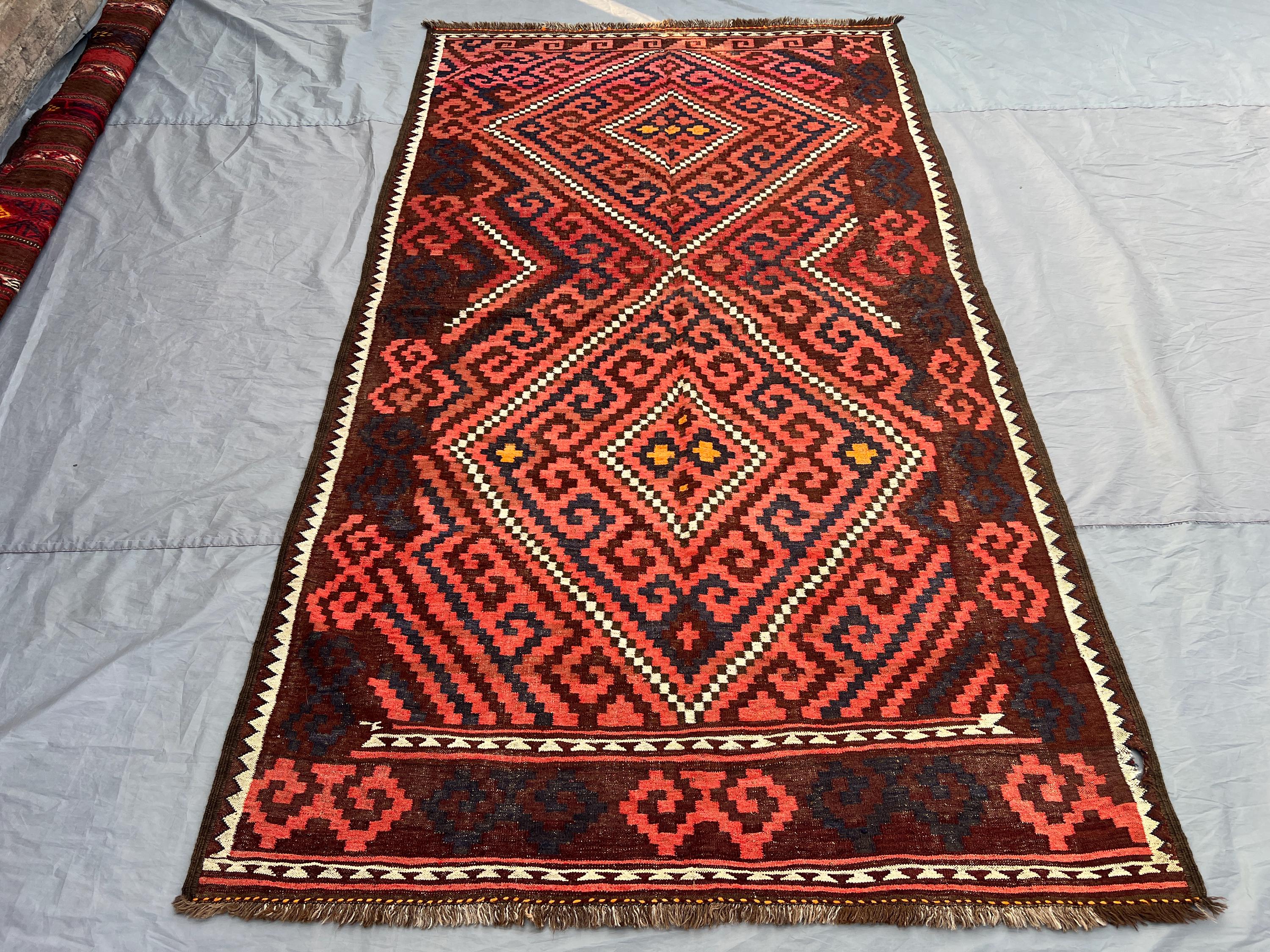 5x9 Antique Afghan Baluch Kilim Rug | Handwoven Flatweave Wool Carpet | Vintage Tribal Design | Nomadic Area Rug for Home Decor, Outdoor Rug