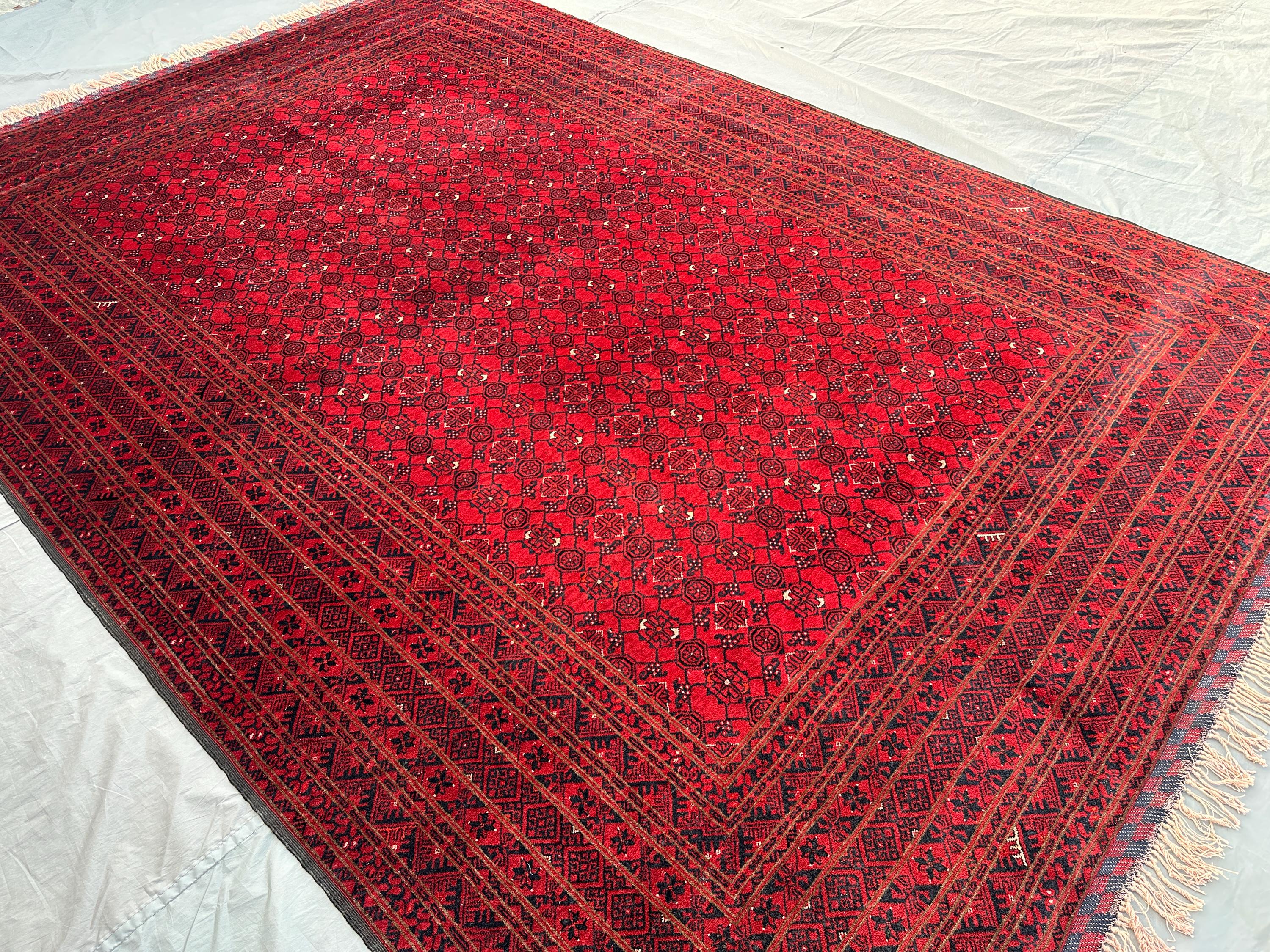 Tribal Afghan Rug, 6'9x9'11 ft, Turkmen Hand-knotted Soft Wool Area Rug, Vintage Turkoman Elephant Foot Bukhar