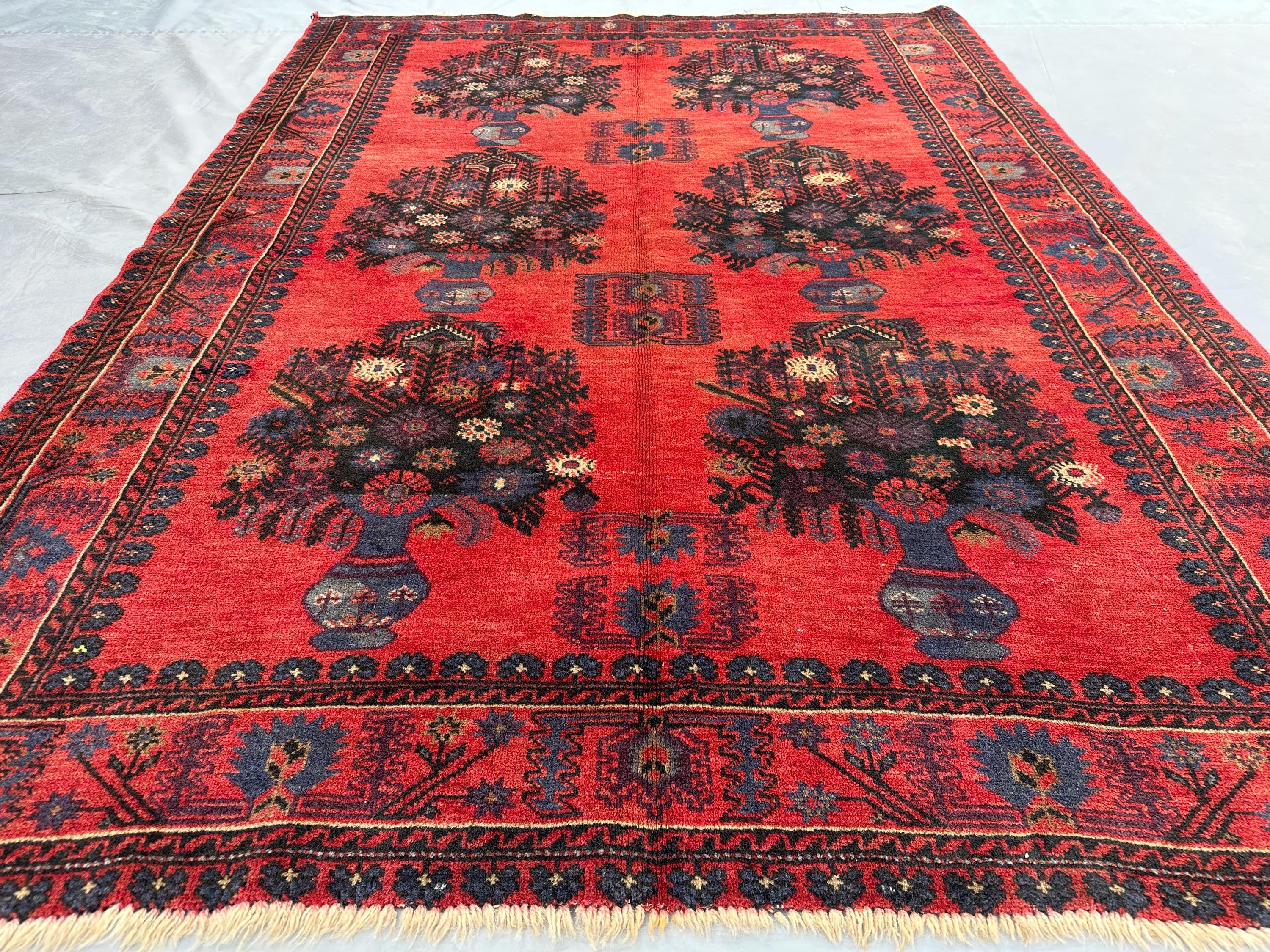 5x6 Antique Afghan Baluch Rug | Hand Knotted Wool Floral Carpet