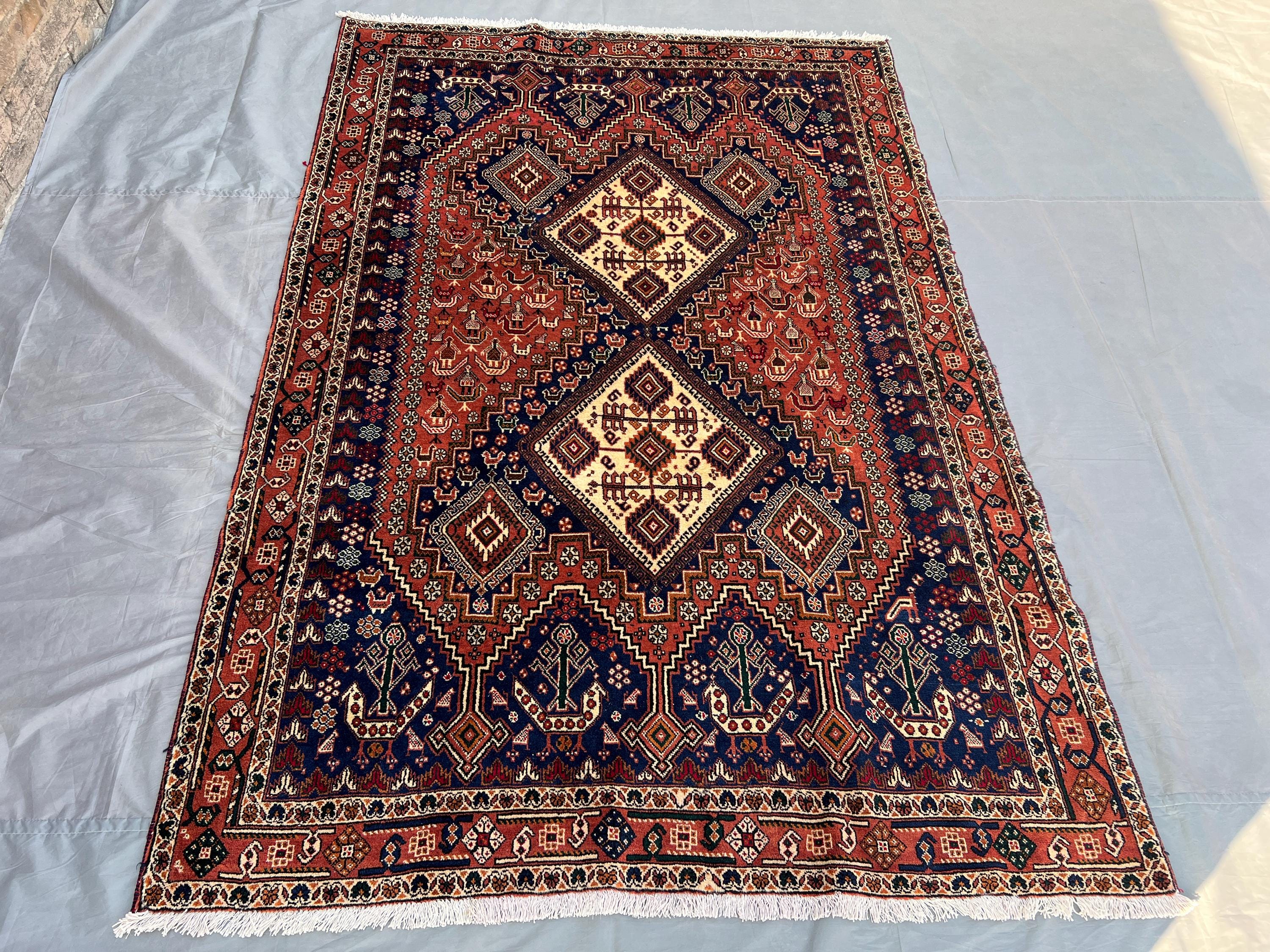 5x7'5 ft Antique Afghan Handmade Rug, Turkmen Pictorial Rug, Caucasian Design, Tribal Wool Carpet, Unique Vint