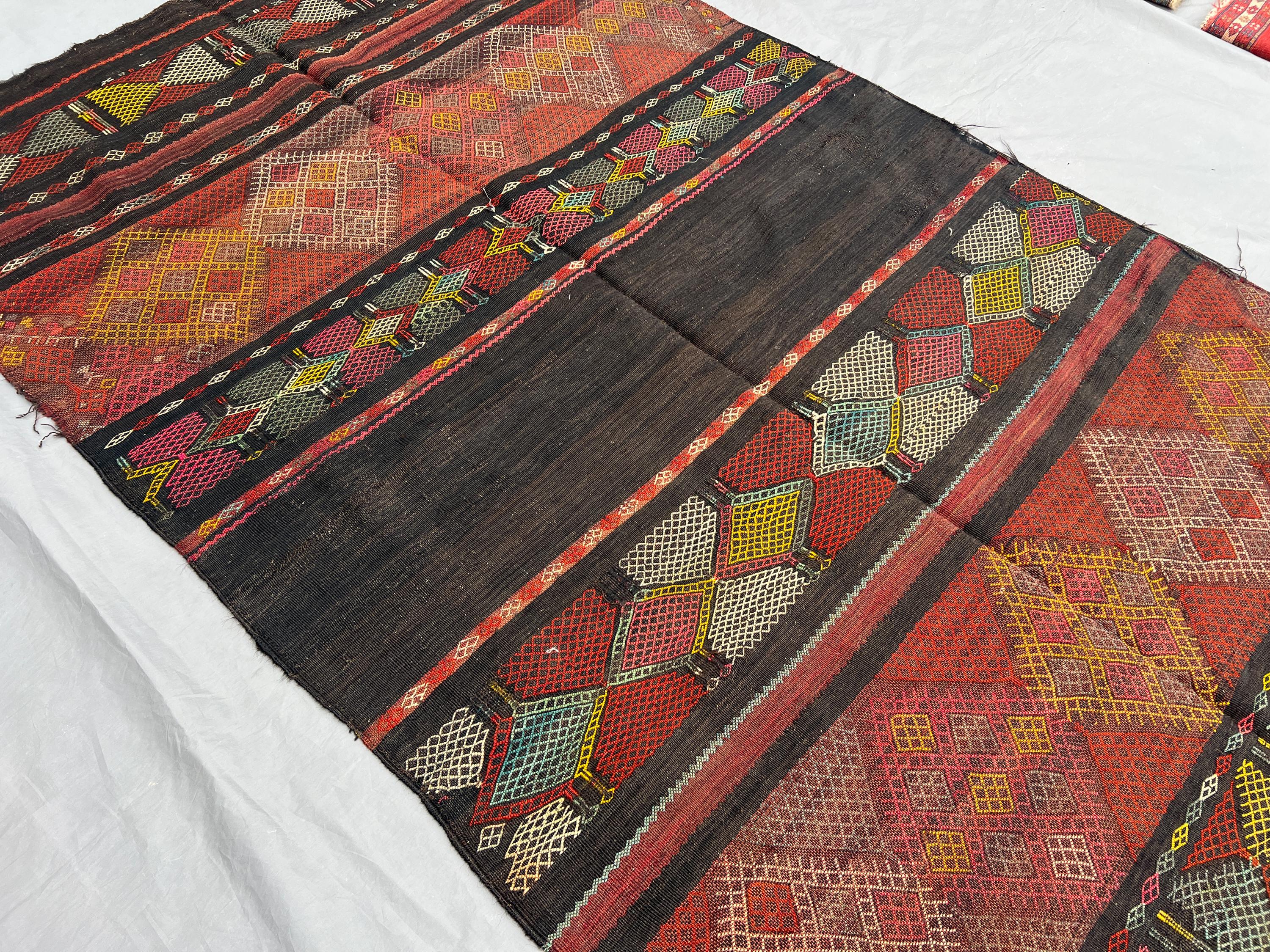 5x9 Antique Handmade Kilim Rug | Tribal Flatweave Sumak Wool Rug | Bohemian Area Rug | Ethnic Farmhouse Decor | Large Rare Rug | Bedroom Rug