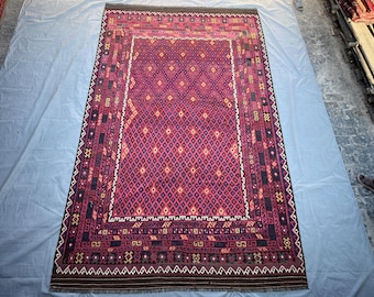 252x420 cm, Vintage Afghan Handmade Kilim Rug | Tribal Geometric Wool Rug | Large Bohemian Flat Weave Rug | Oversized Area Carpet palace Rug