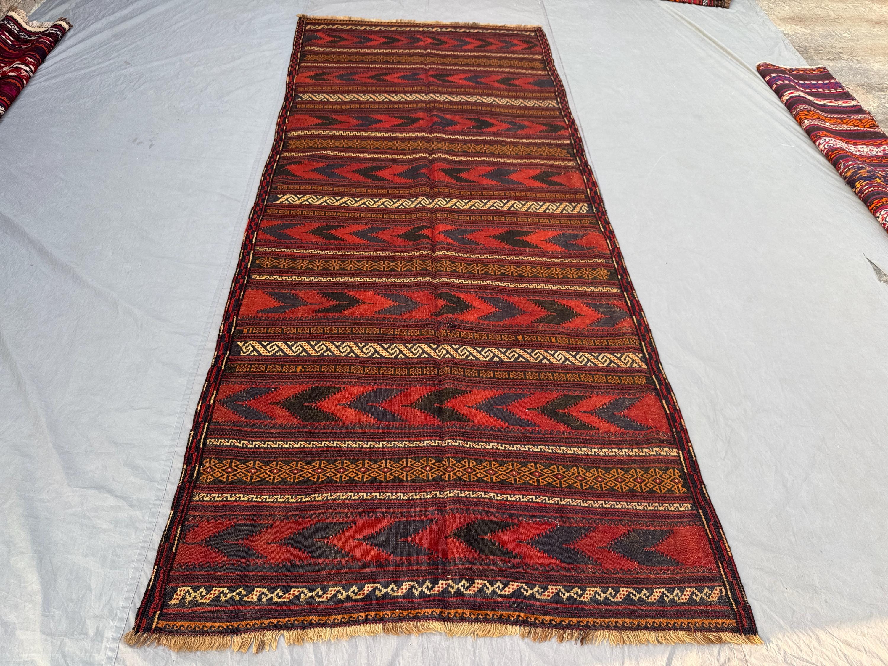 Afghan Hand-Woven Vintage Rug Soft Pile Maimana Design 5 x 11 ft One-of-a-Kind Large Area Rug for Home Boho Decor