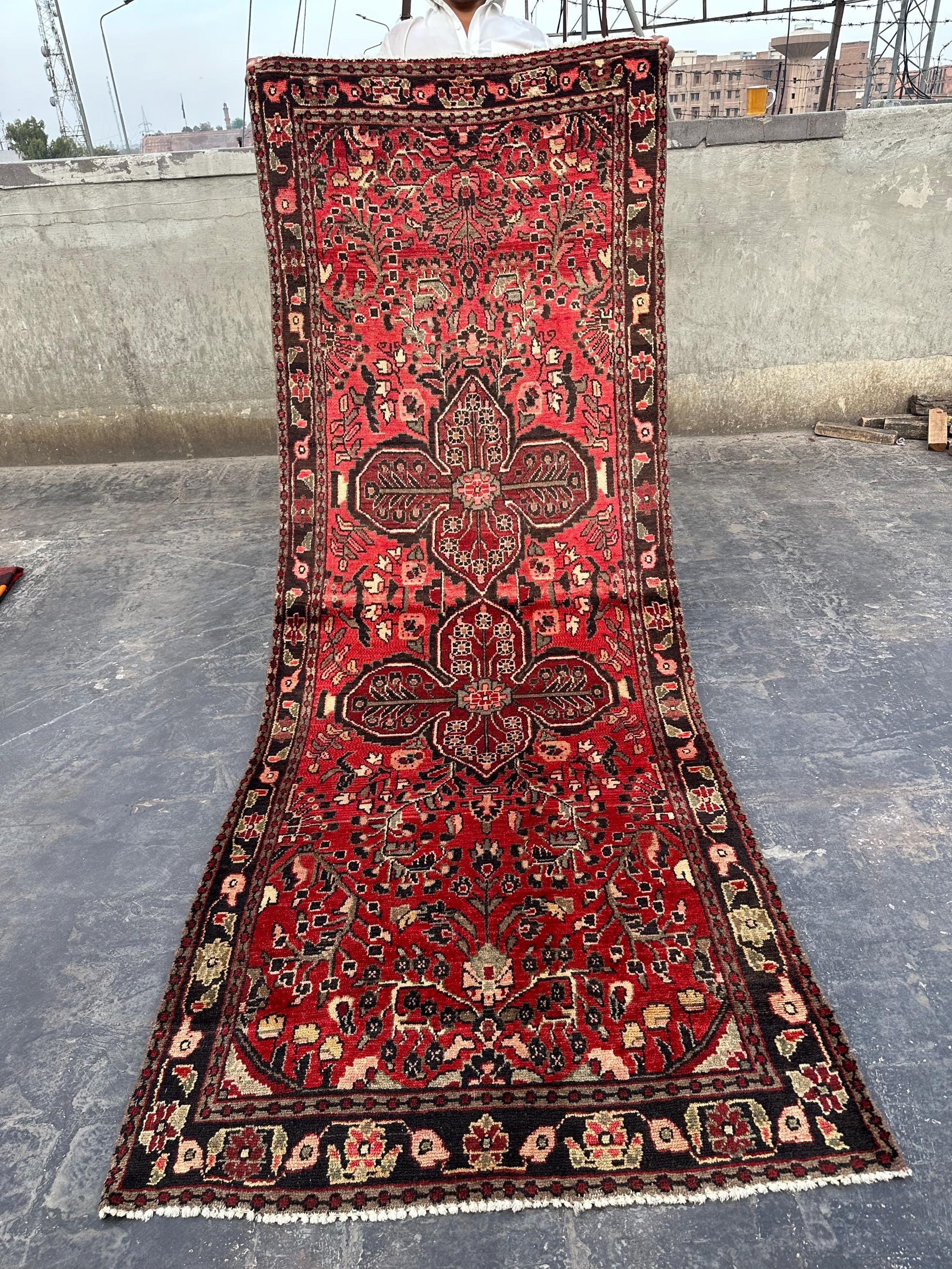 3'3 x 8'8 ft Antique Afghan Handmade Tribal Runner Rug Wide Hallway Rug Caucasian Style Geometric Pattern Turkmen Runner Rug, Moroccan rug